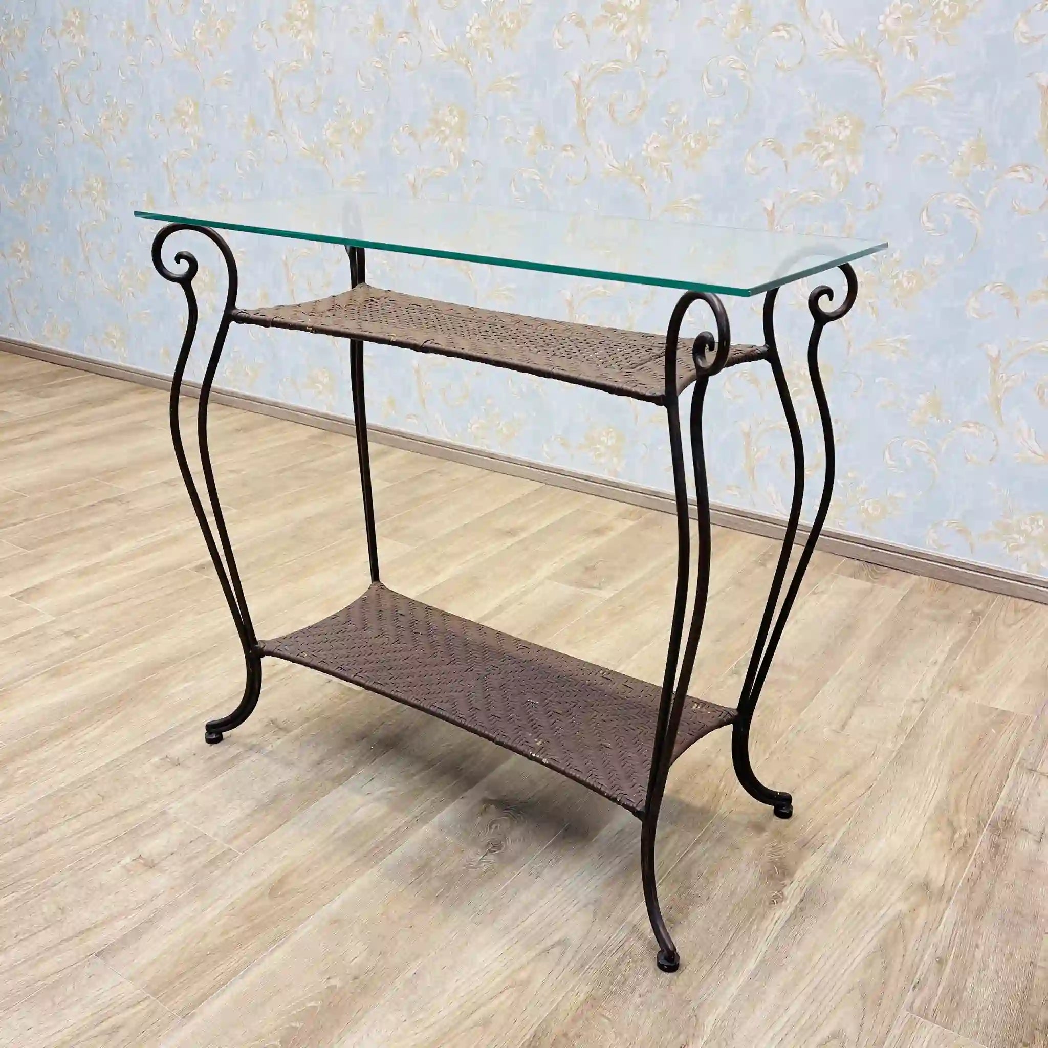 【リユース】 ガラステーブル / ラタン / ガラス天板