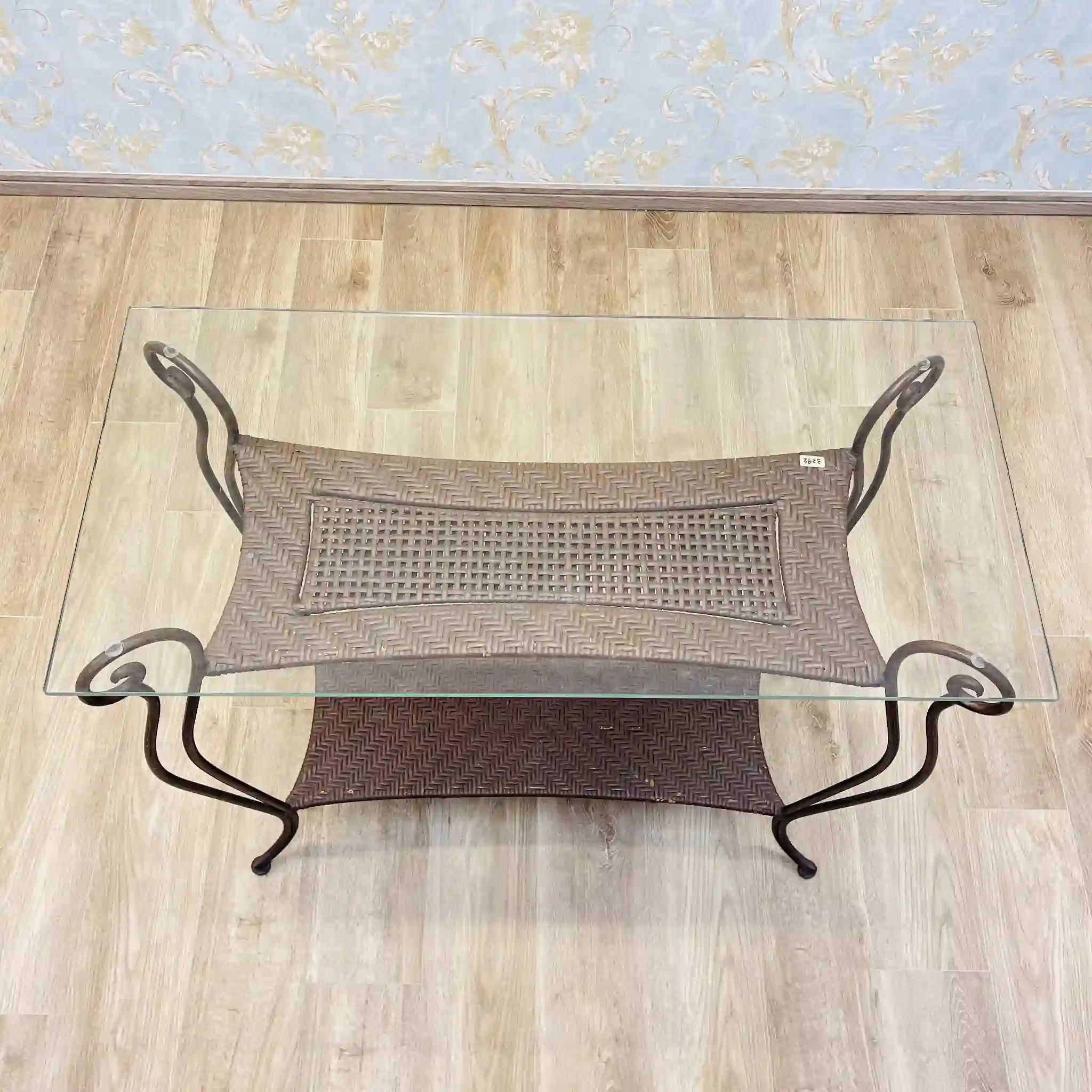 【リユース】 ガラステーブル / ラタン / ガラス天板