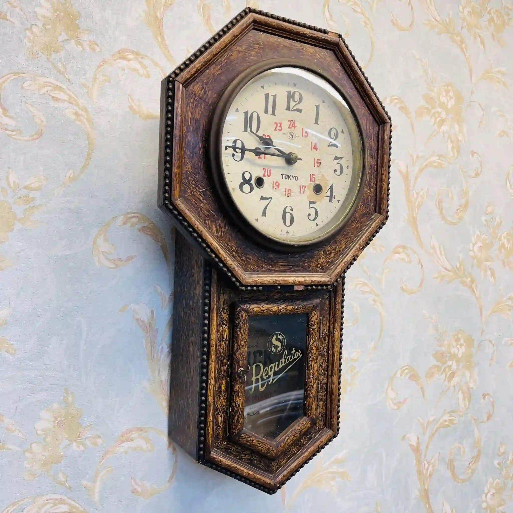 佐藤時計　振り子時計　昭和レトロ　オーバーホール済　動作品 SATO CLOCK(佐藤時計製造) アンティーク ゼンマイ式置時計 21DAY