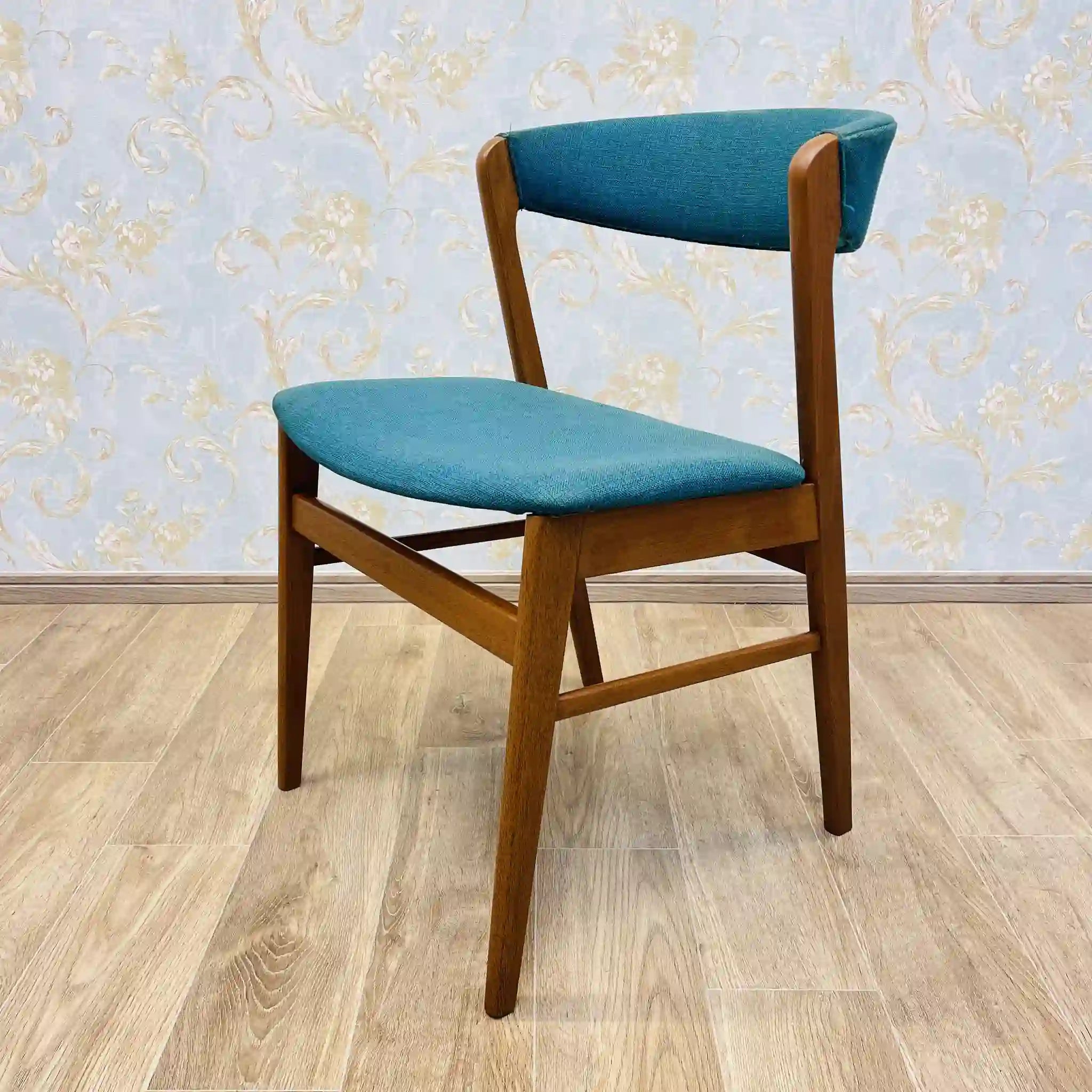 【ビンテージ】 アンティーク ラウンジチェア / チーク材 / デンマークスタイル, 北欧, 木部再塗装済, 座面クッション交換済