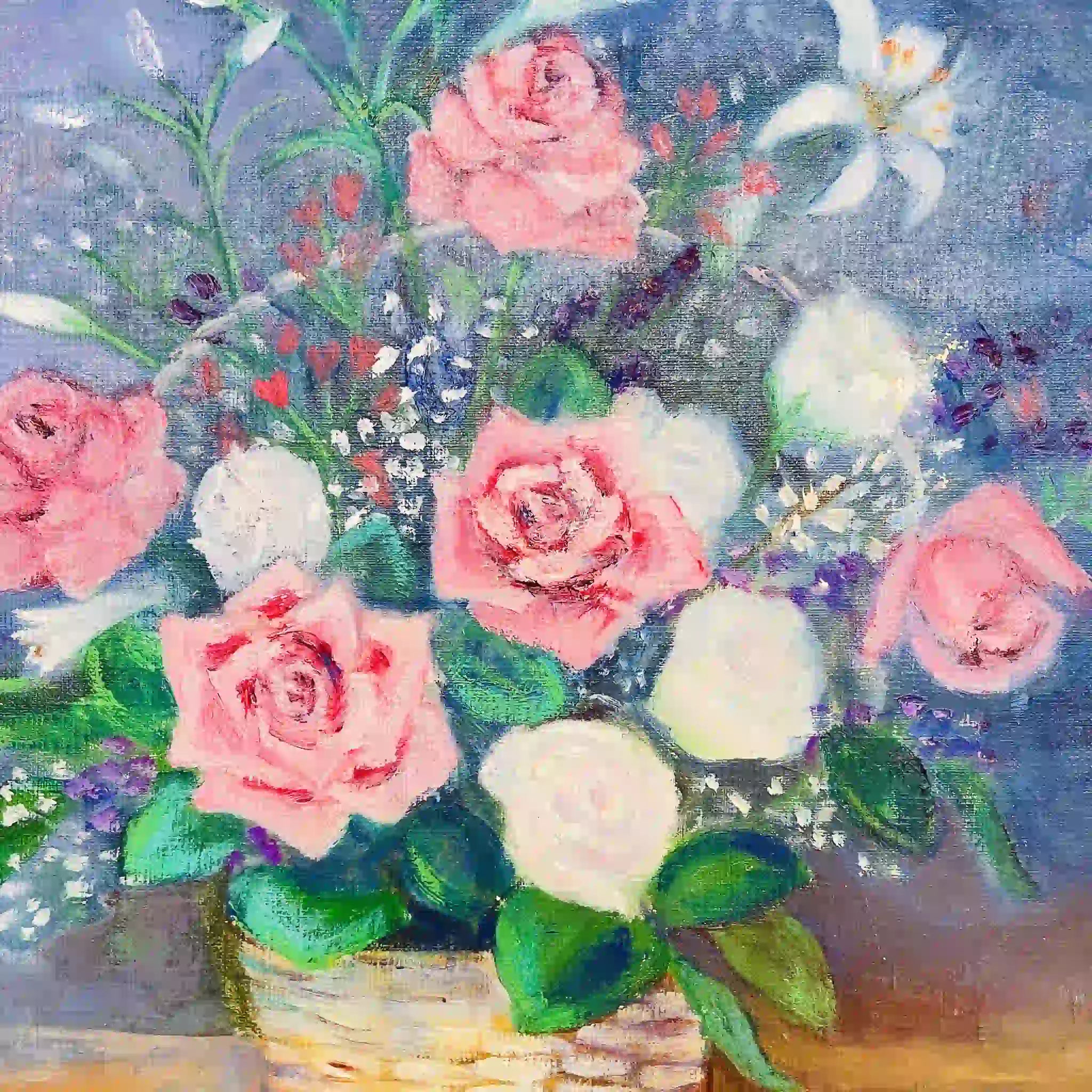 【アート/装飾品】 油彩画 薔薇