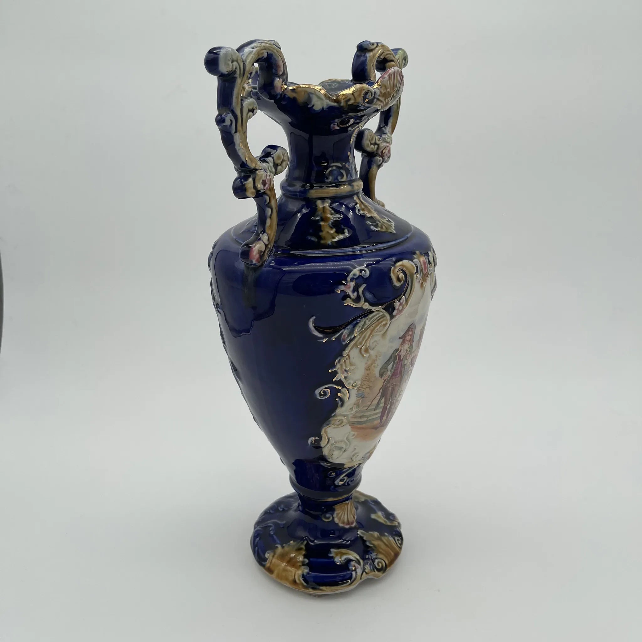 【アンティーク】 フラワーベース（花瓶） / ヴィクトリアン・ロココ・リバイバル / 19世紀後半から20世紀初頭 / イギリス / ハンドペイント・ボタニカル,ドット・ゴールド(金盛),ロココ・スクロール