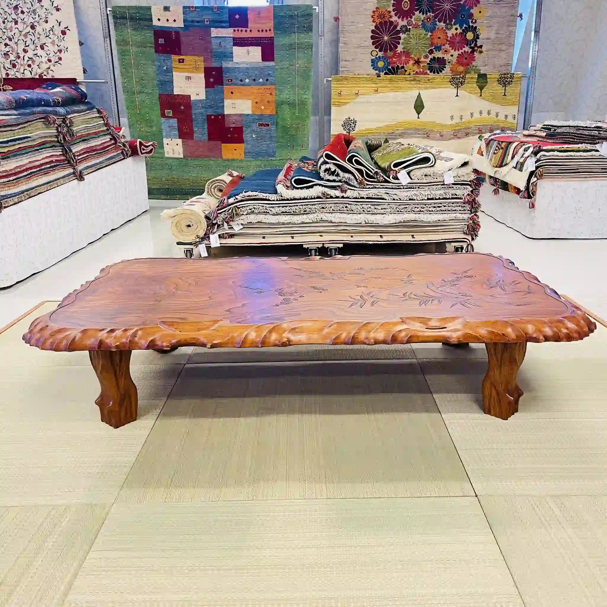 【リユース】 飾り彫り座卓 / 一枚板