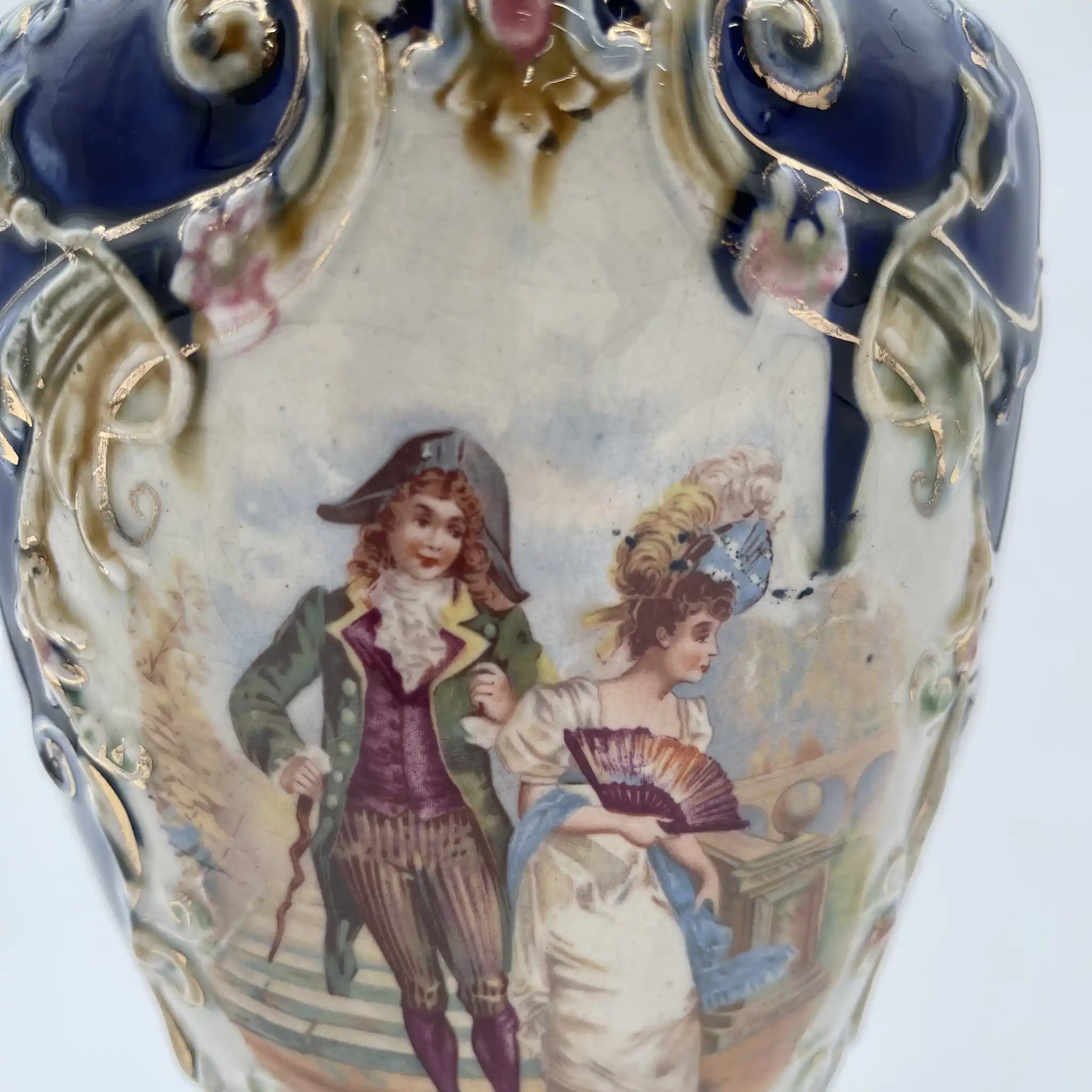 【アンティーク】 フラワーベース（花瓶） / ヴィクトリアン・ロココ・リバイバル / 19世紀後半から20世紀初頭 / イギリス / ハンドペイント・ボタニカル,ドット・ゴールド(金盛),ロココ・スクロール