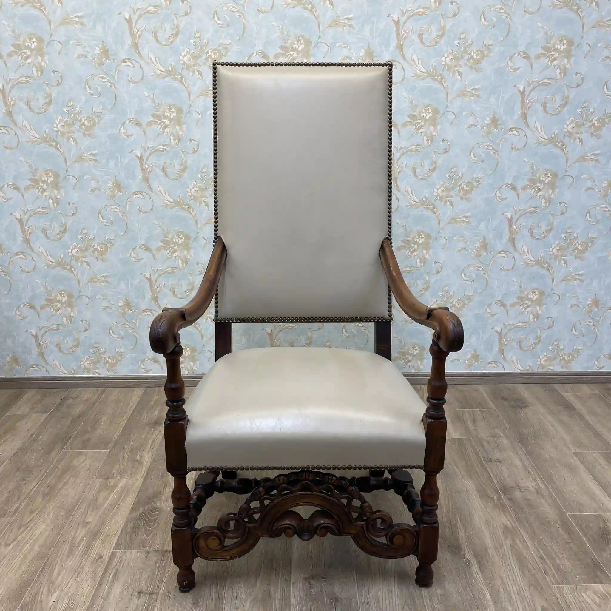 【アンティーク】 ハイバックチェア / 推定20C初頭 / ウォールナット材 / フランス / バラスター, スクロール, 透かし彫り
