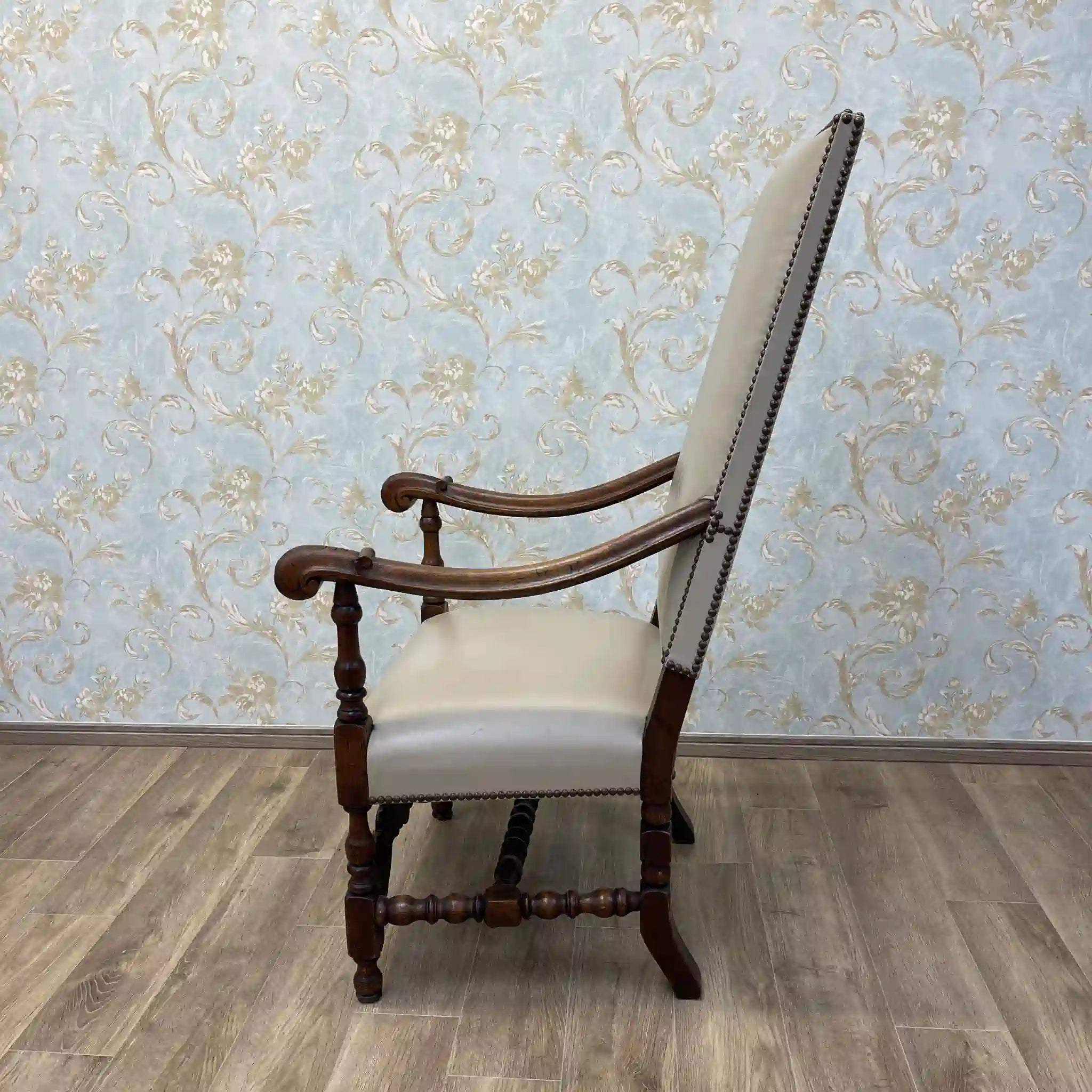 【アンティーク】 ハイバックチェア / 推定20C初頭 / ウォールナット材 / フランス / バラスター, スクロール, 透かし彫り