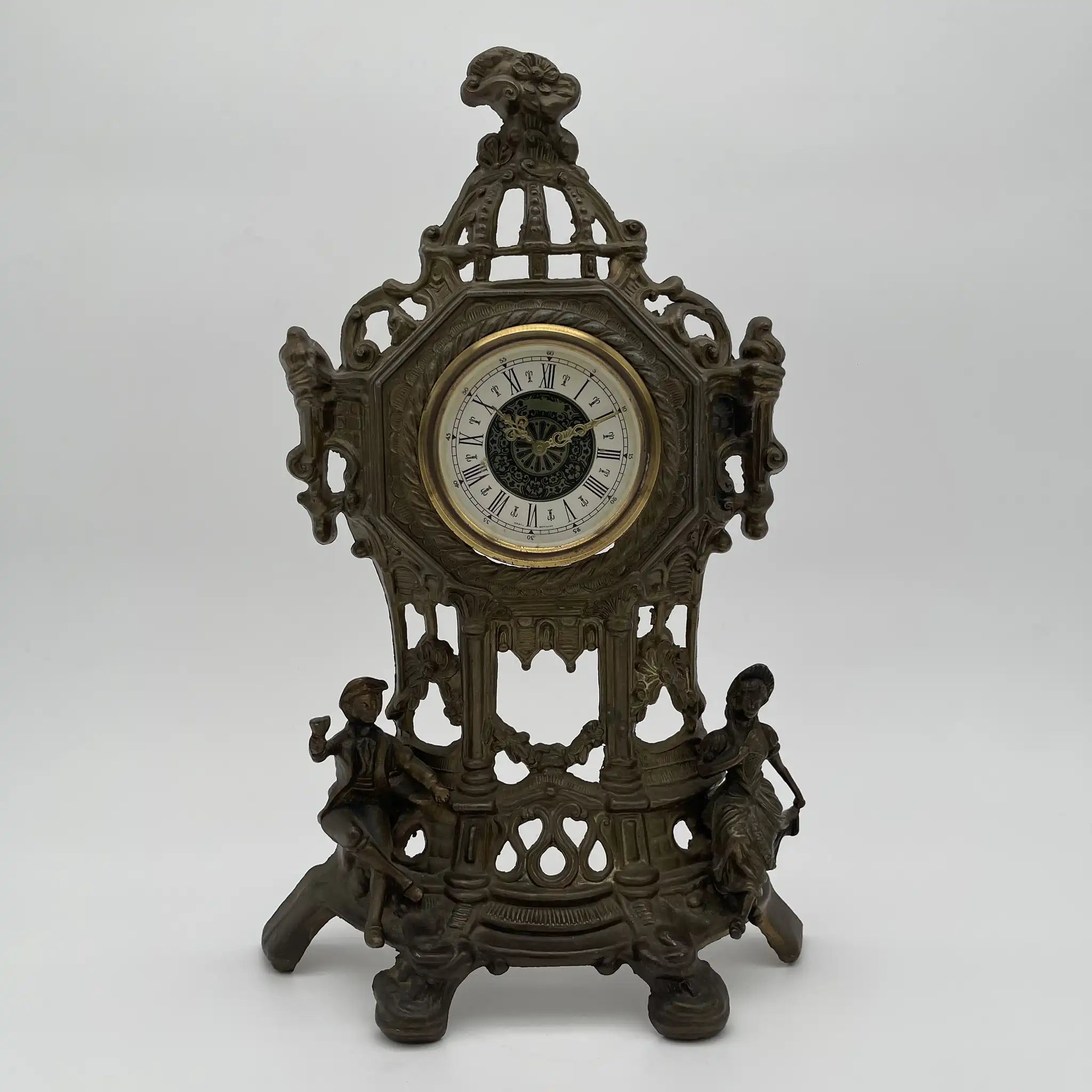 Antique Brass Mantle Clock / Rococo Revival / 1950s-1970s / Germany