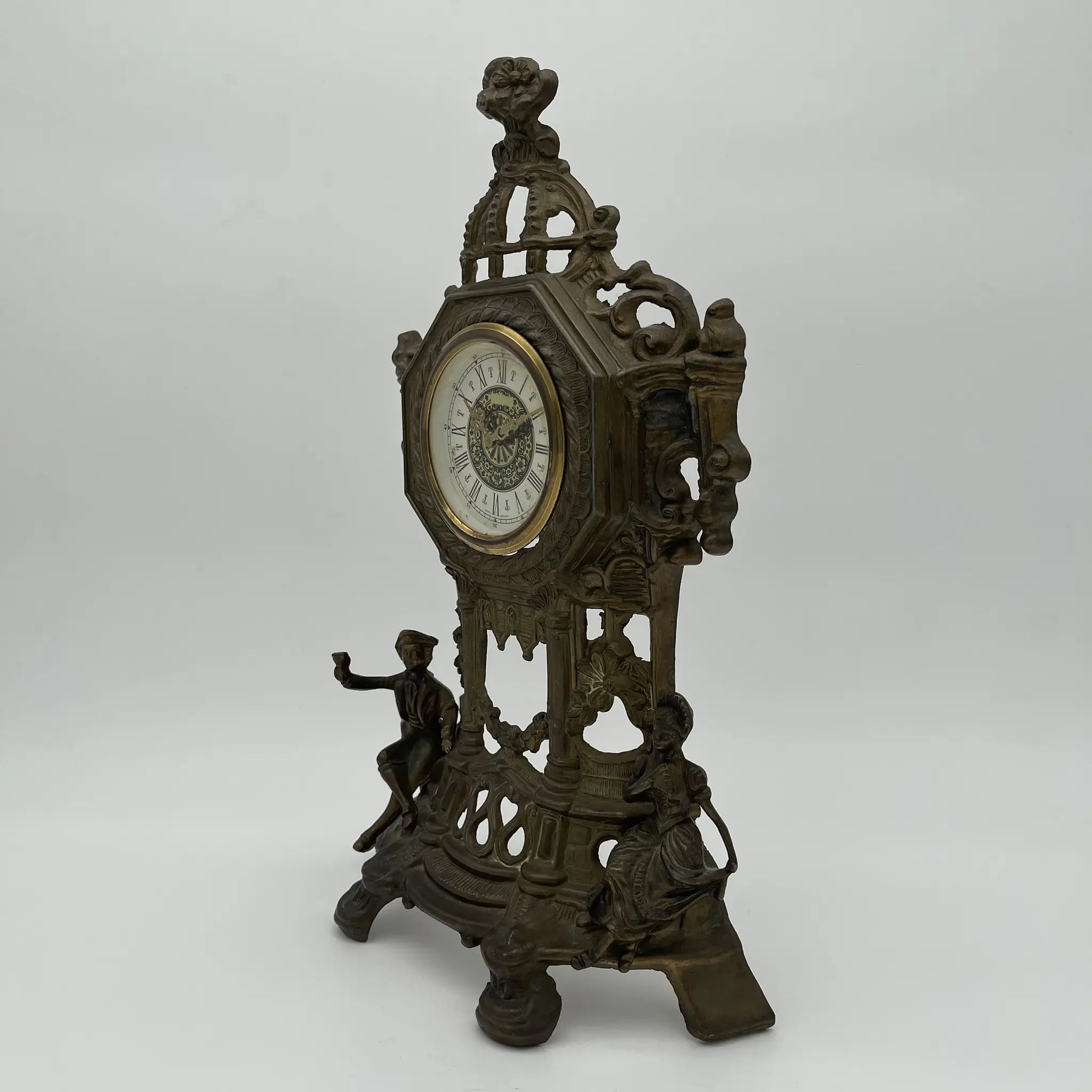 Antique Brass Mantle Clock / Rococo Revival / 1950s-1970s / Germany