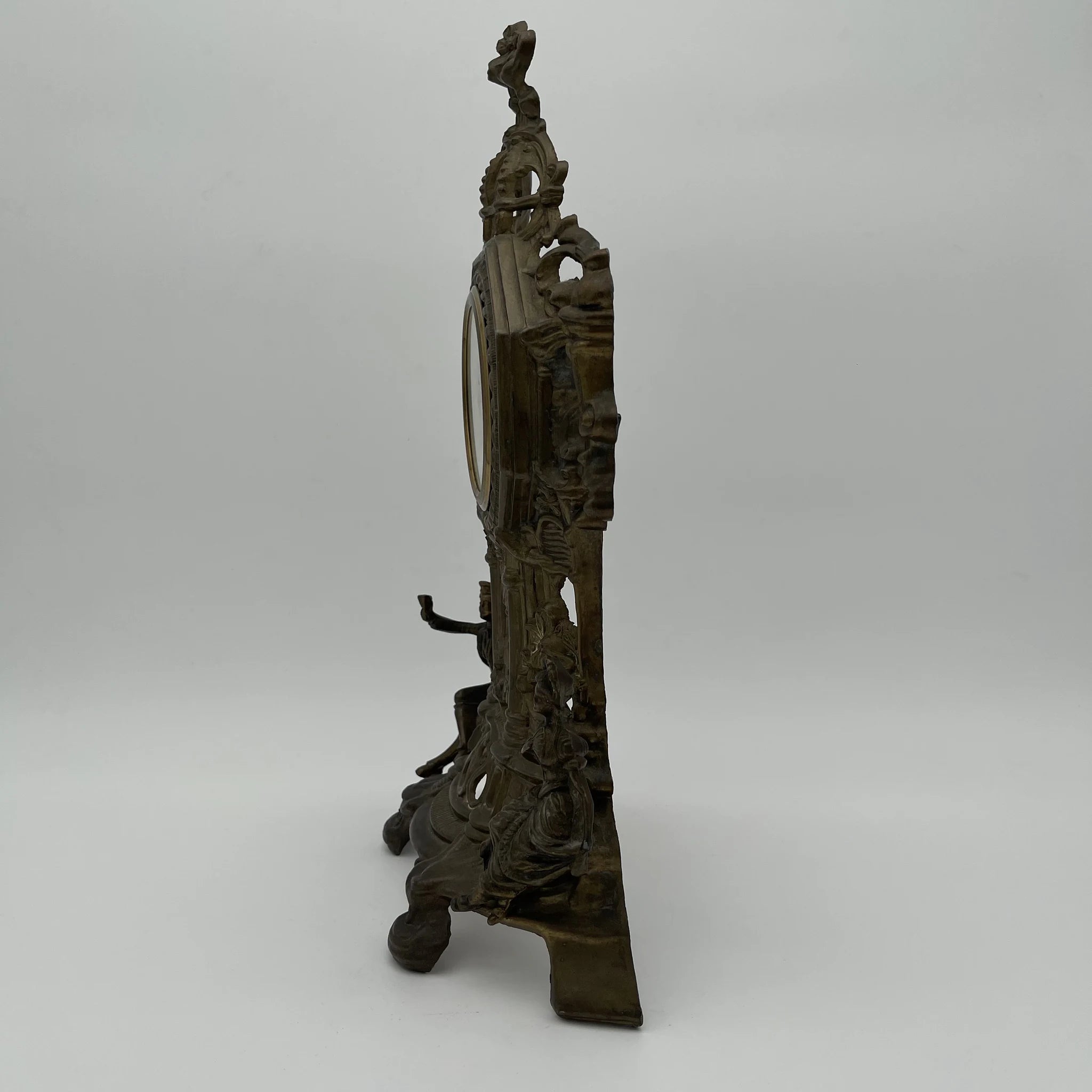 Antique Brass Mantle Clock / Rococo Revival / 1950s-1970s / Germany