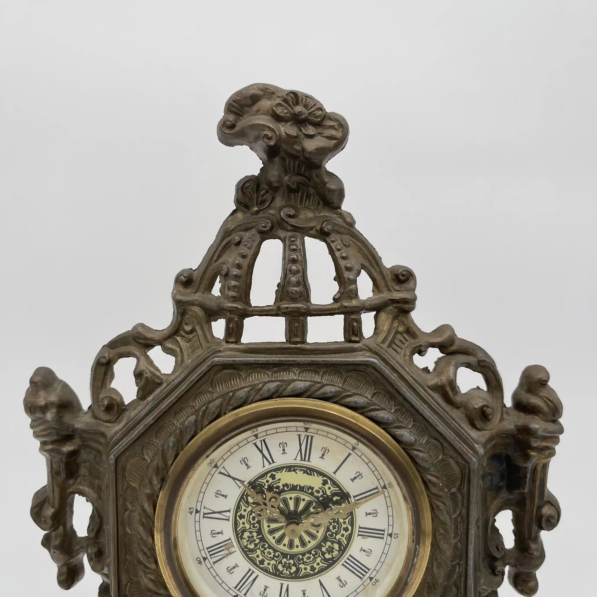 Antique Brass Mantle Clock / Rococo Revival / 1950s-1970s / Germany