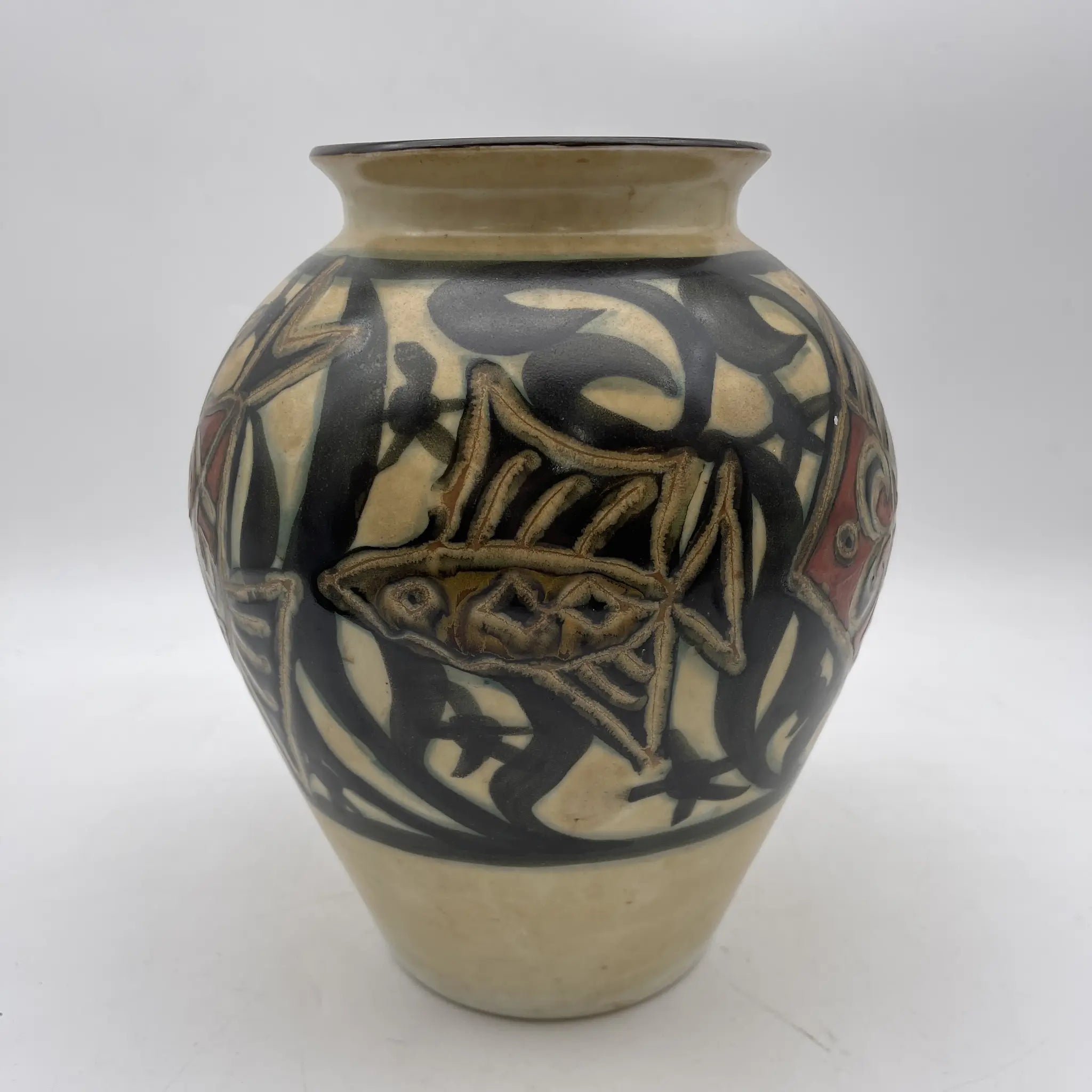 [Vintage] Jar / Kozan kiln / Estimated 1970-1980s / Pottery / Japan / Fish pattern