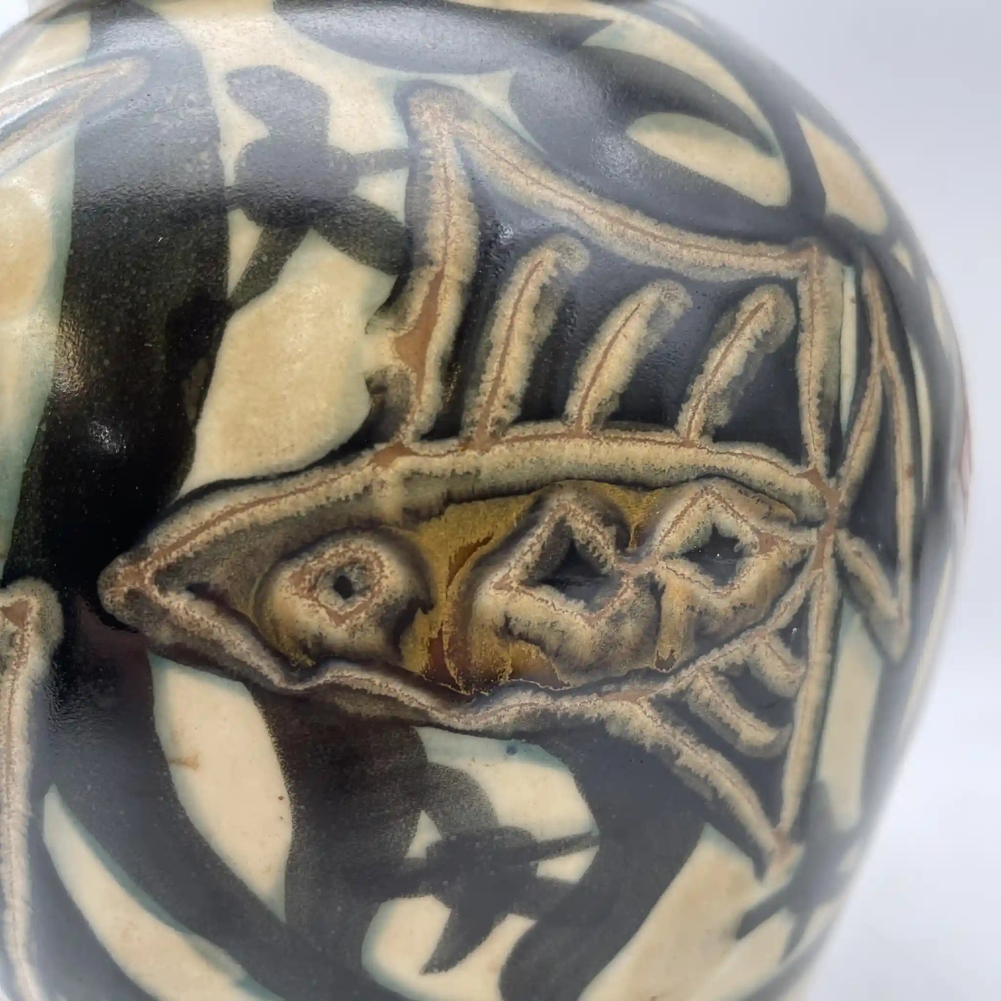 [Vintage] Jar / Kozan kiln / Estimated 1970-1980s / Pottery / Japan / Fish pattern