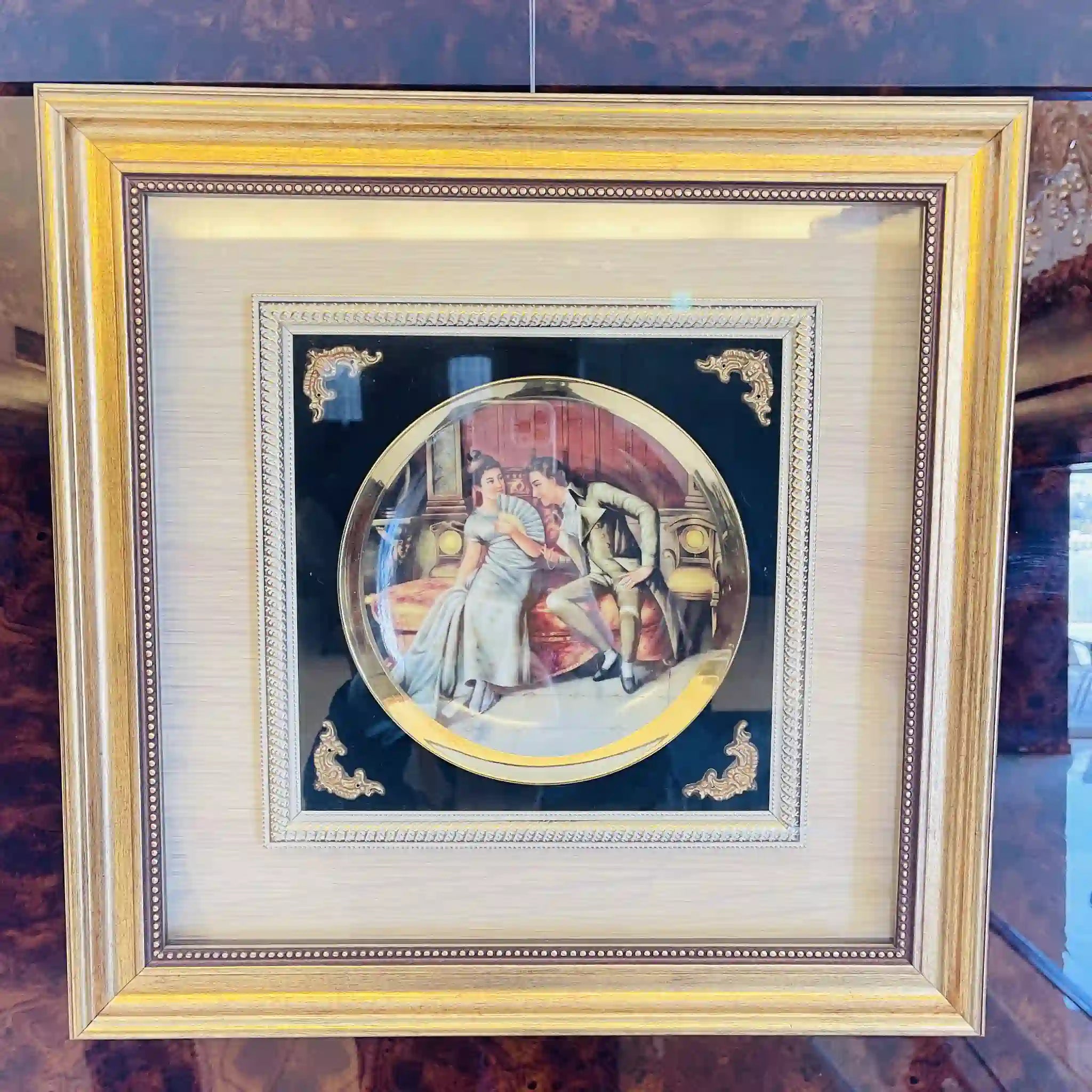【アンティーク】 皿入り絵画 アートフレーム