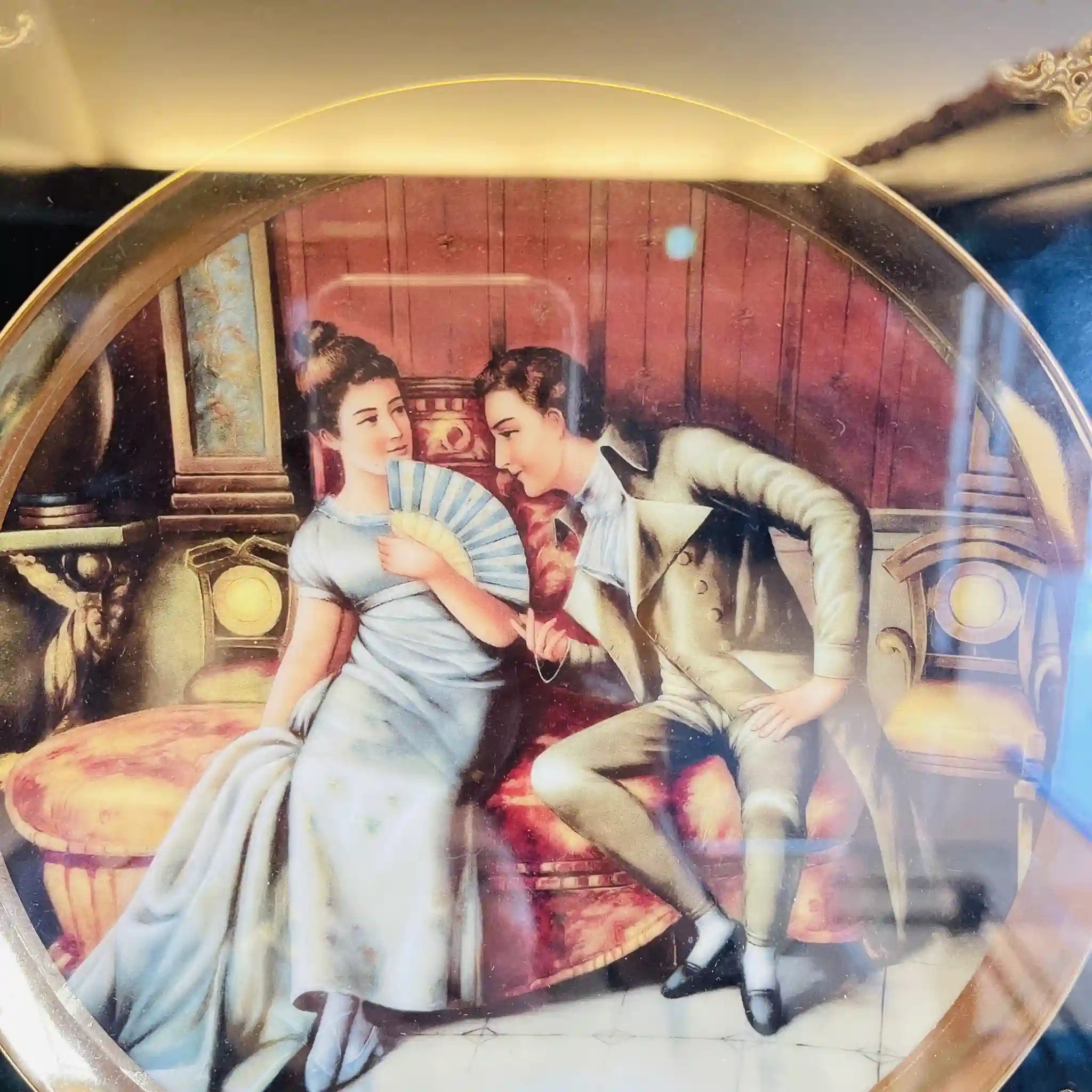 【アンティーク】 皿入り絵画 アートフレーム