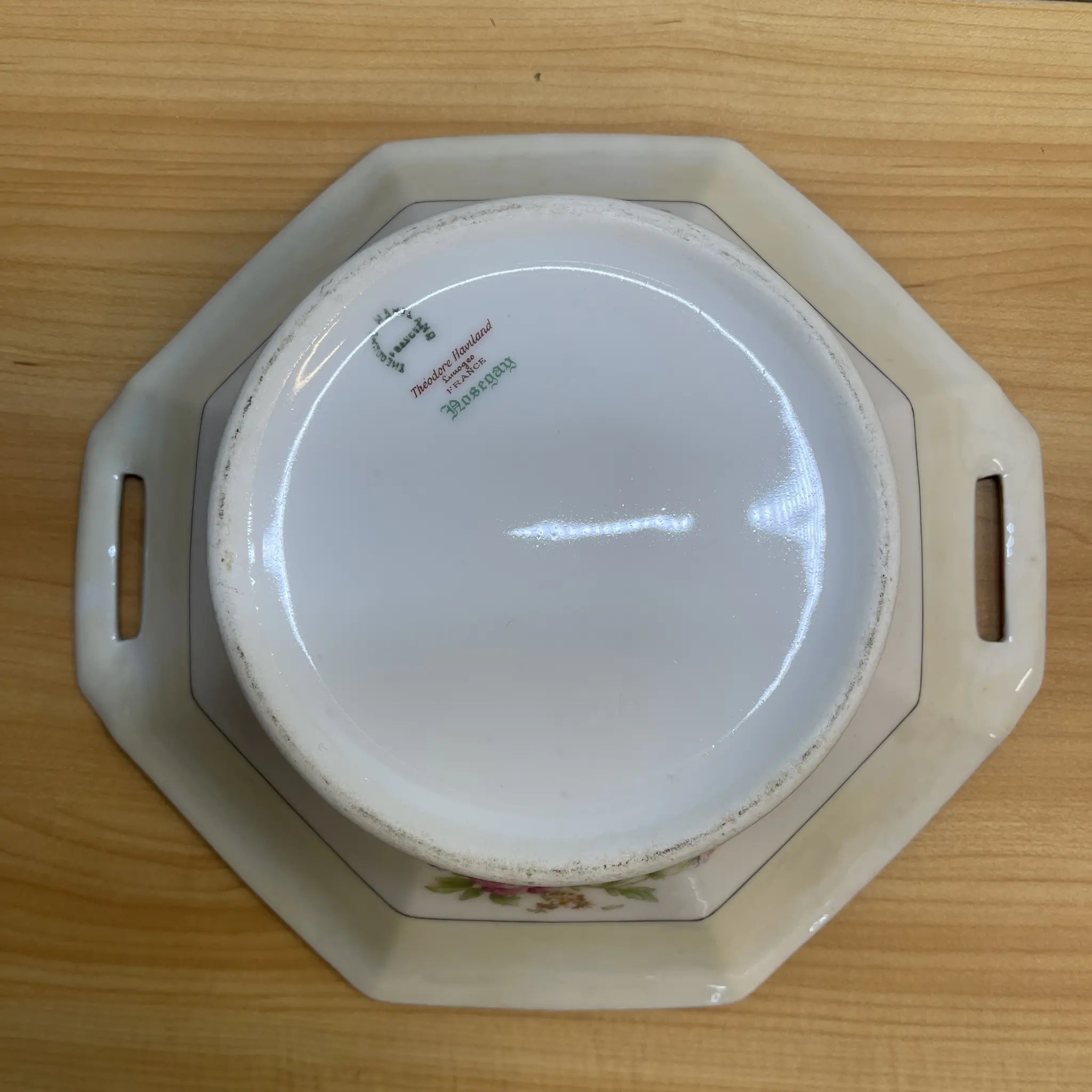 【アンティーク】 蓋付きベジタブルディッシュ (チュリーン) / Theodore Haviland (セオドア・アビランド) / Nosegay / 推定20C前中期 / 磁器 / フランス / ブーケ, 金彩, 八角形