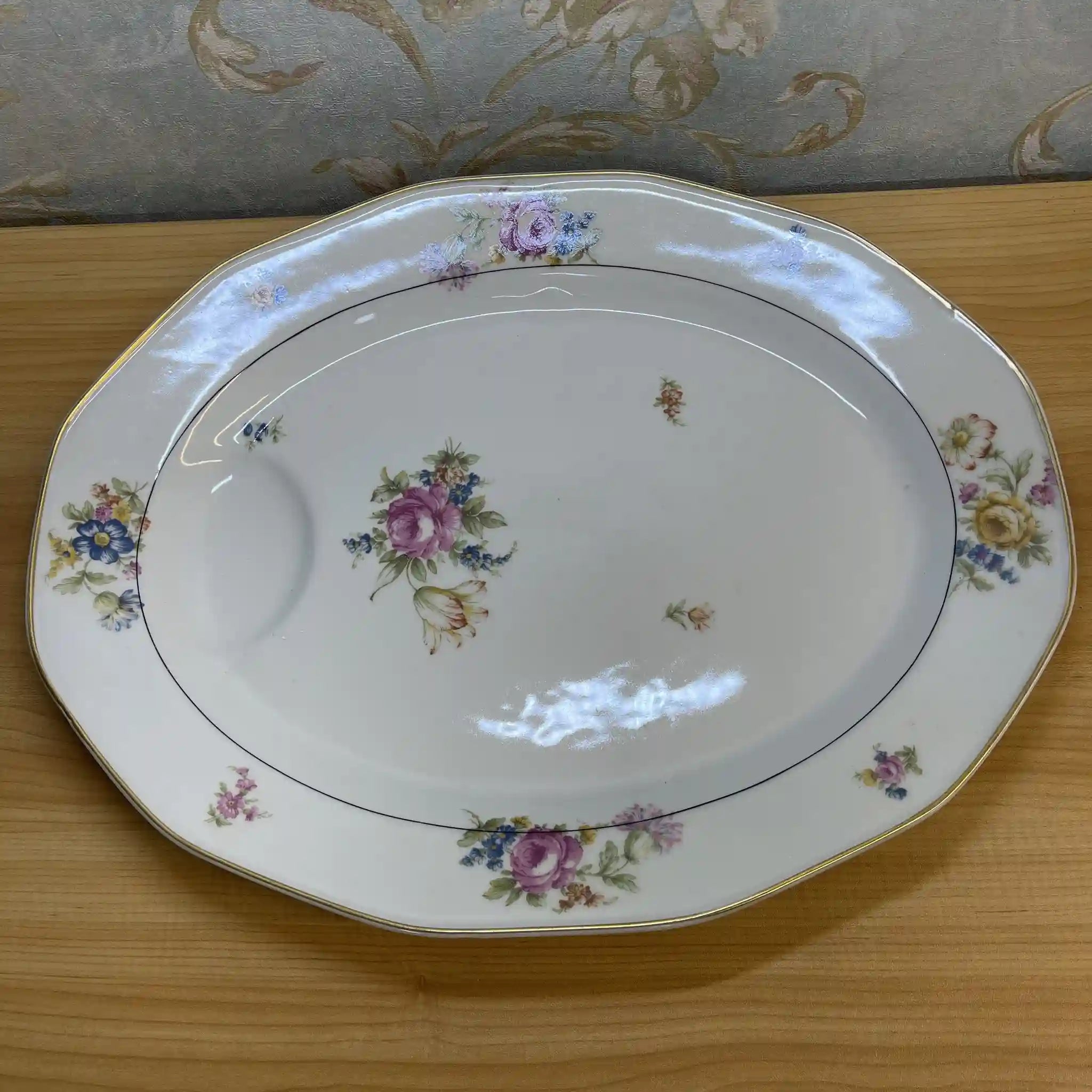 【アンティーク】 オーバルプラター (大皿) / Theodore Haviland (セオドア・アビランド) / Nosegay / 推定20C前中期 / 磁器 / フランス / ブーケ, 金彩