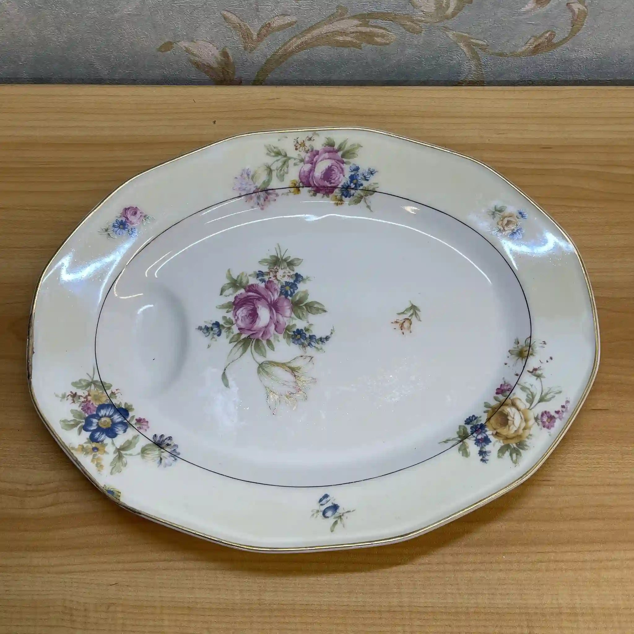 【アンティーク】 オーバルプラター (大皿) / Theodore Haviland (セオドア・アビランド) / Nosegay / 推定20C前中期 / 磁器 / フランス / ブーケ, 金彩