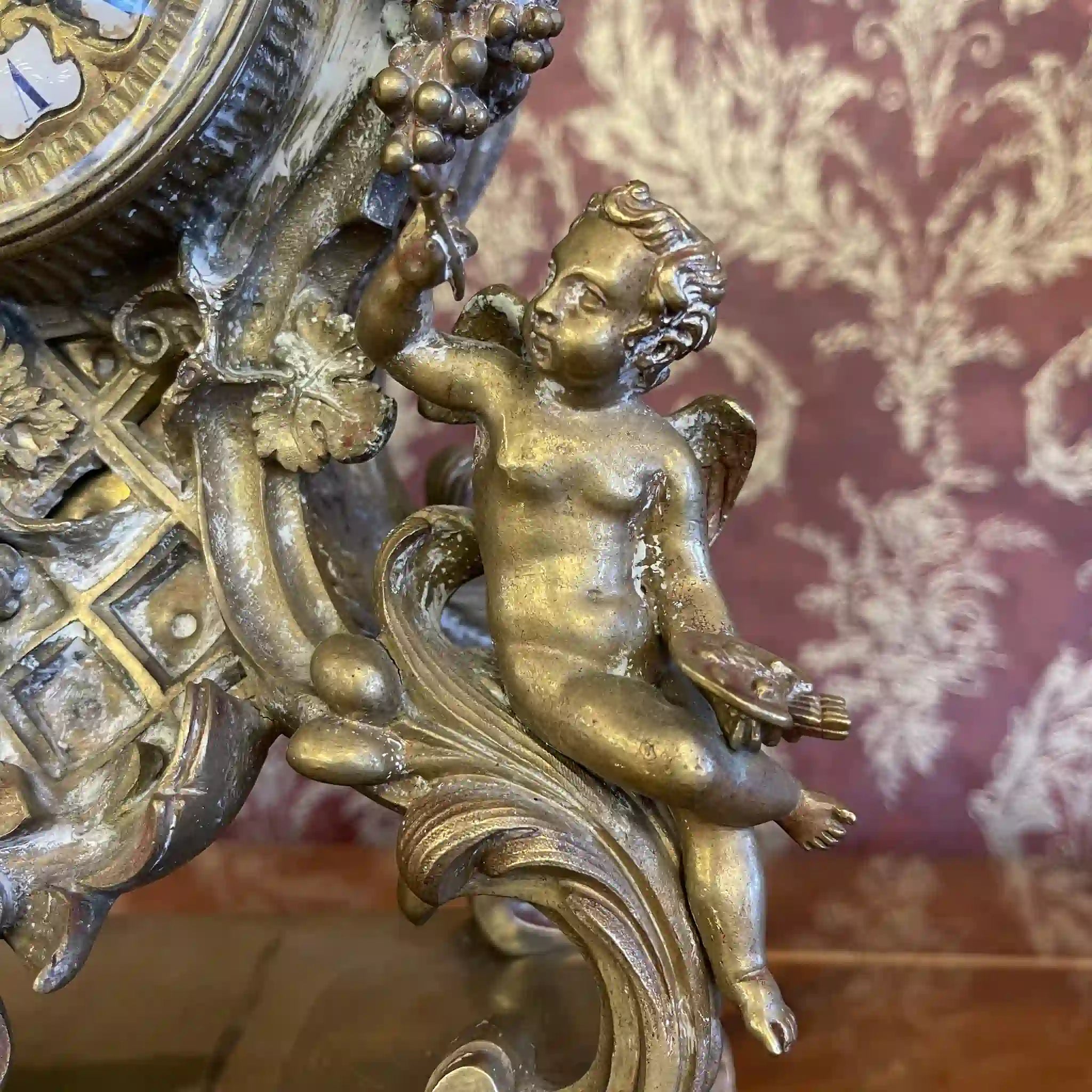 【アンティーク】 テーブルマントルクロック / ロココ様式 / 19世紀後期（推定） / 真鍮 / フランス / 振り子式ゼンマイ仕掛け