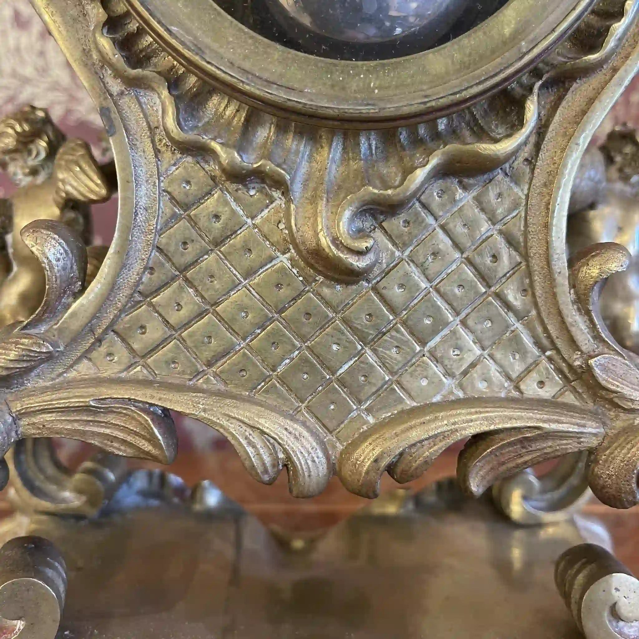 【アンティーク】 テーブルマントルクロック / ロココ様式 / 19世紀後期（推定） / 真鍮 / フランス / 振り子式ゼンマイ仕掛け