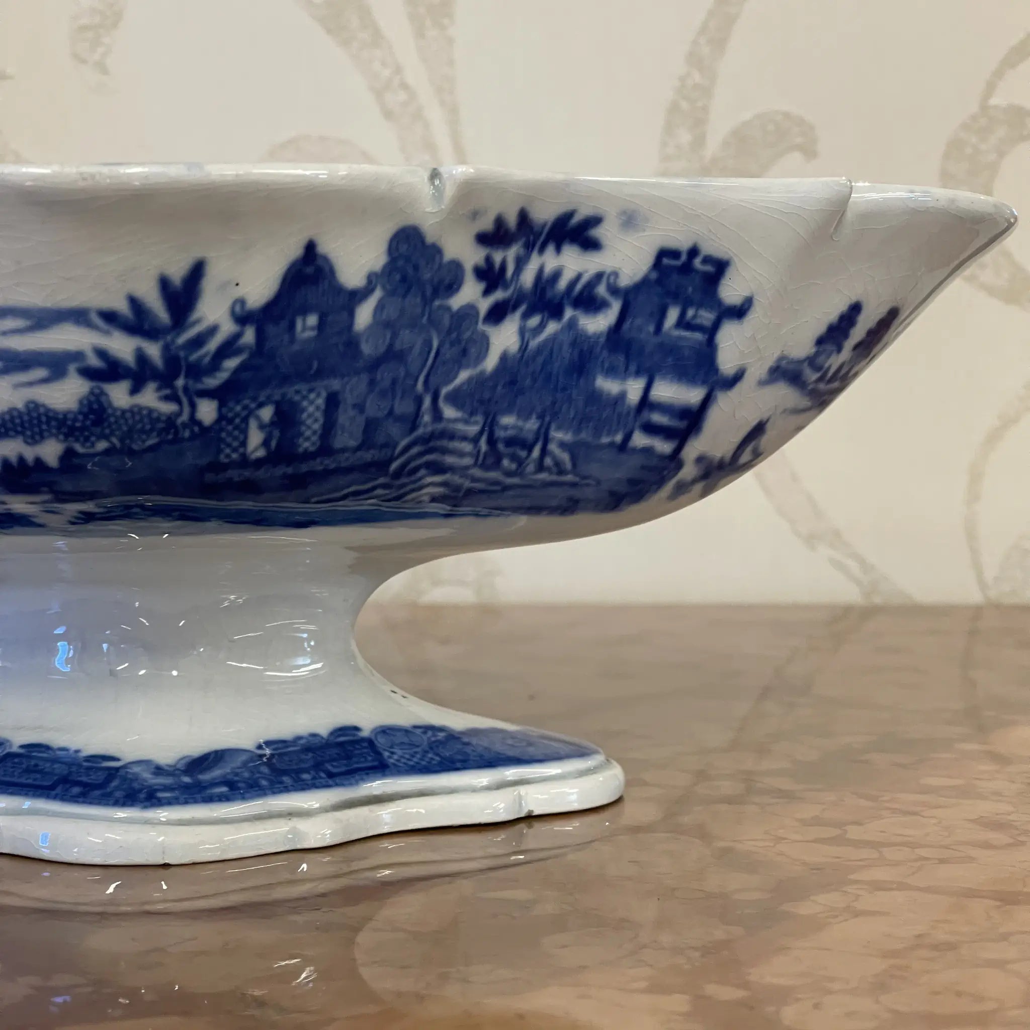 【アンティーク】 デボニア型プレート(皿) / SPODE(スポード) / 1800年頃 / 陶器 / イギリス / チャイニーズ・ランドスケープ, 脚付