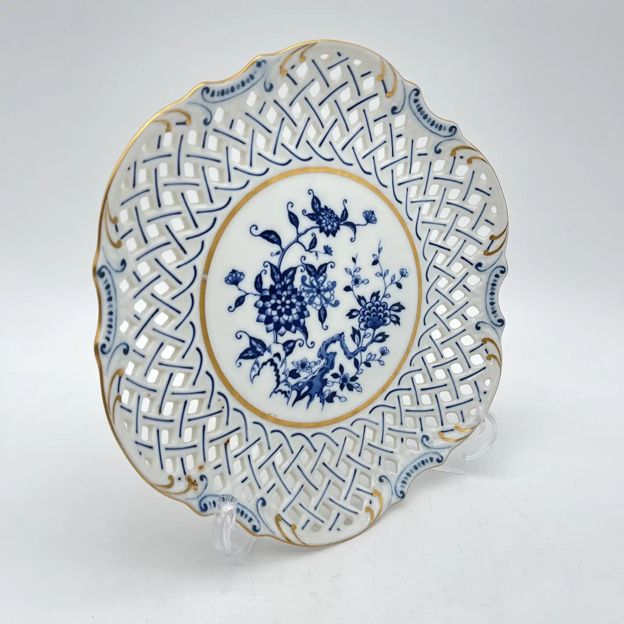 [Vintage] Compote / Seei Pottery / Estimated 1960-70s / Fine China / Japan / Lattice work, Peony pattern