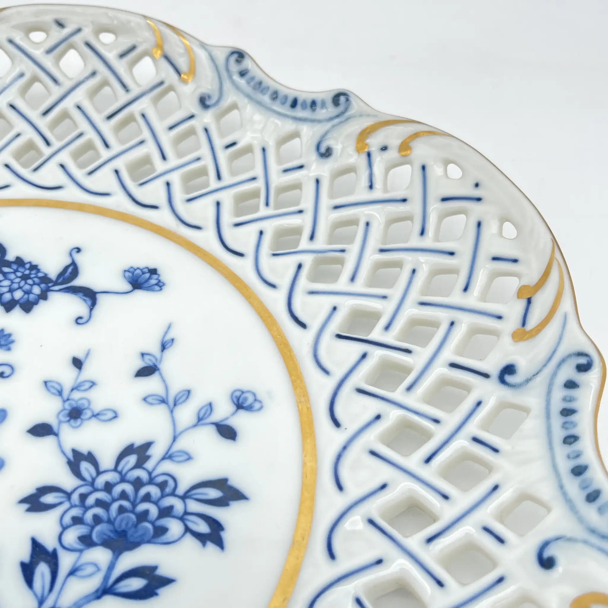 [Vintage] Compote / Seei Pottery / Estimated 1960-70s / Fine China / Japan / Lattice work, Peony pattern