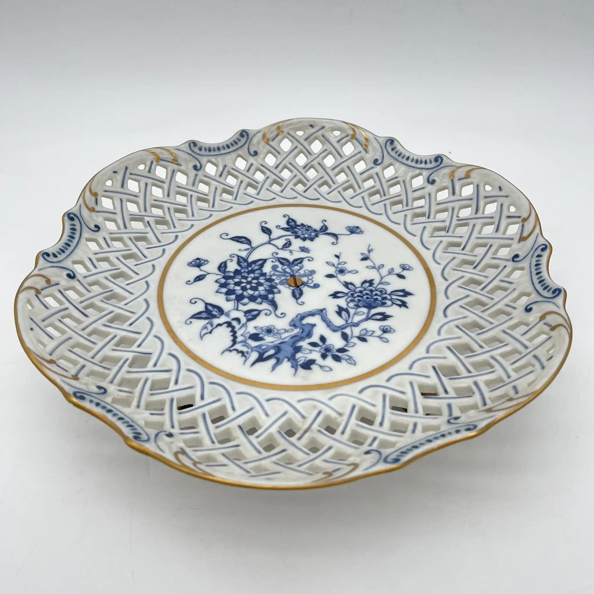 瀬栄陶器 / コンポート / 推定1960-70s / Fine China / 日本 / 金属スタンド付, ラティスワーク, 牡丹文 / [ビンテージ]