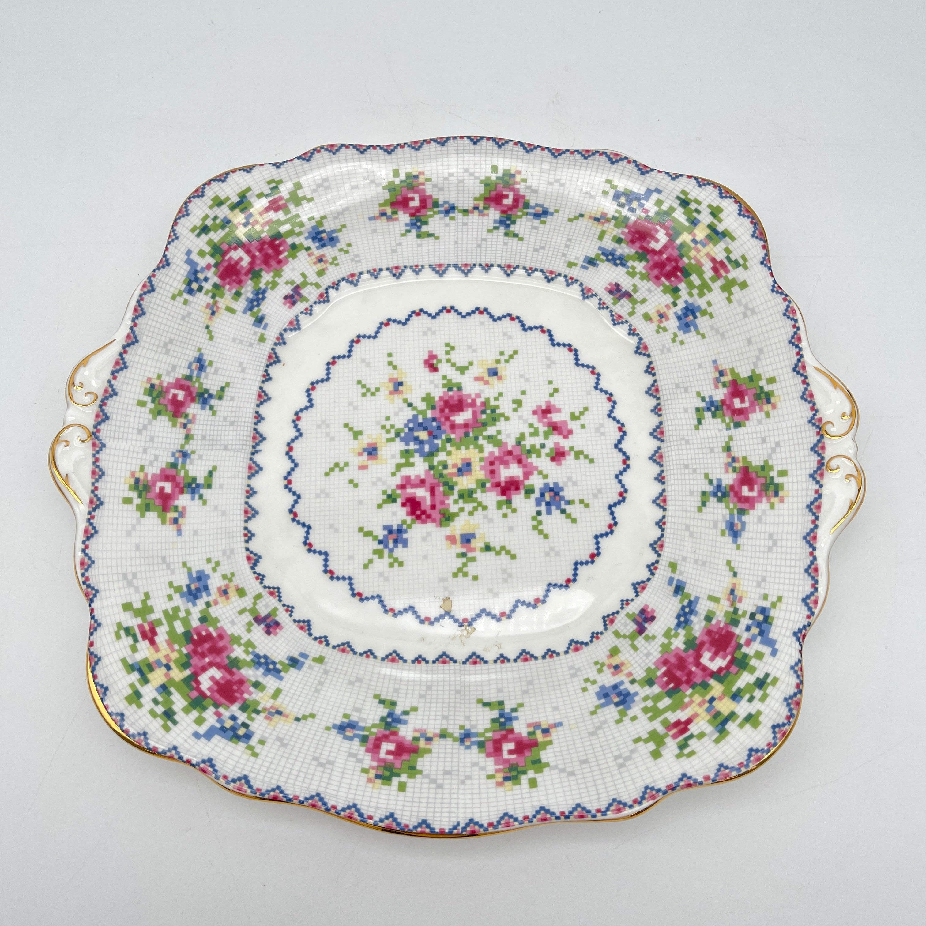 【复古】方形盘子/ Royal Albert / Petit Point /估计1930-70s / Bone China /英国/小波湾风