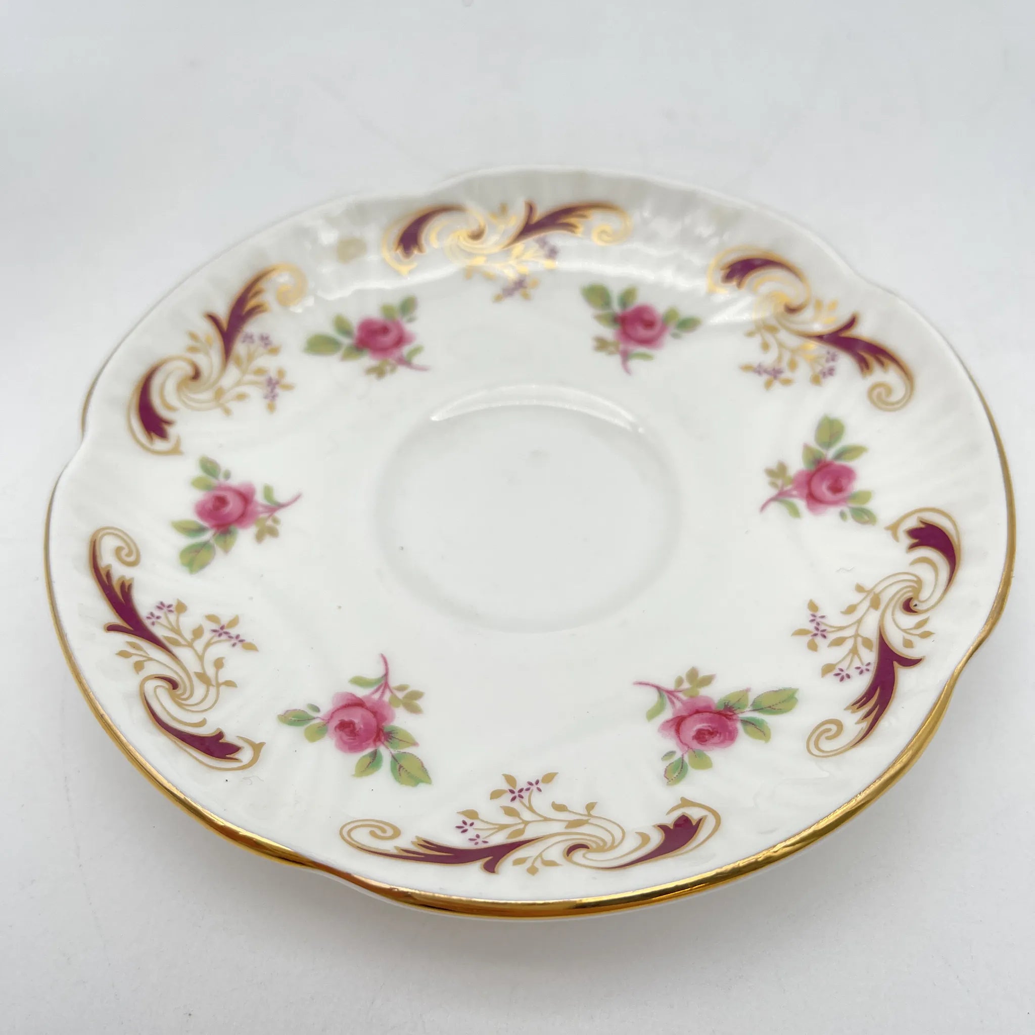 [Vintage] Teacup and saucer 2P / Crown Staffordshire / Estimated 1930-50s / Fine Bone China / England / Rose, scroll