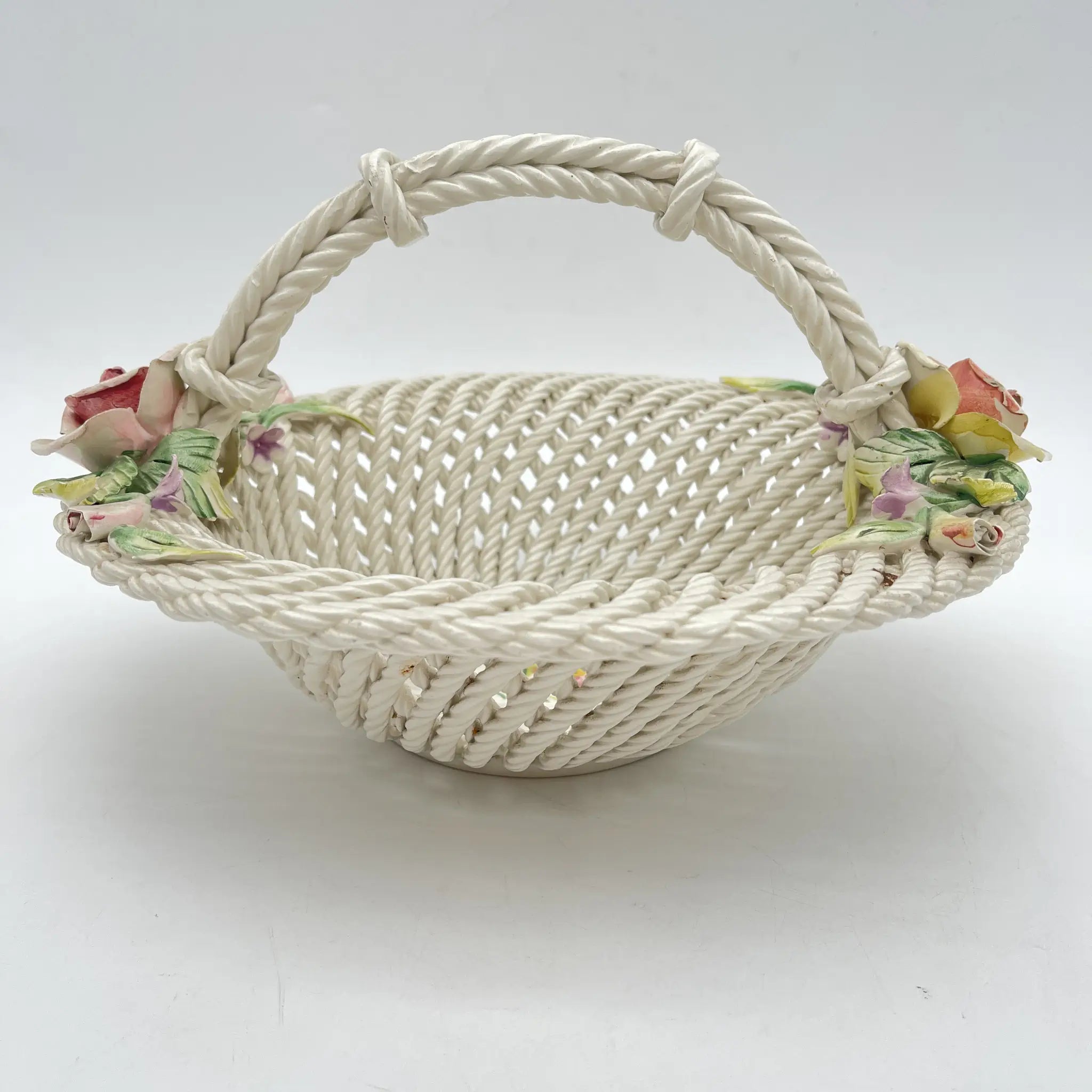 [Vintage] Ceramic pannier (basket) / Estimated 1960-80s / Pottery / Italy / Ceramic flower
