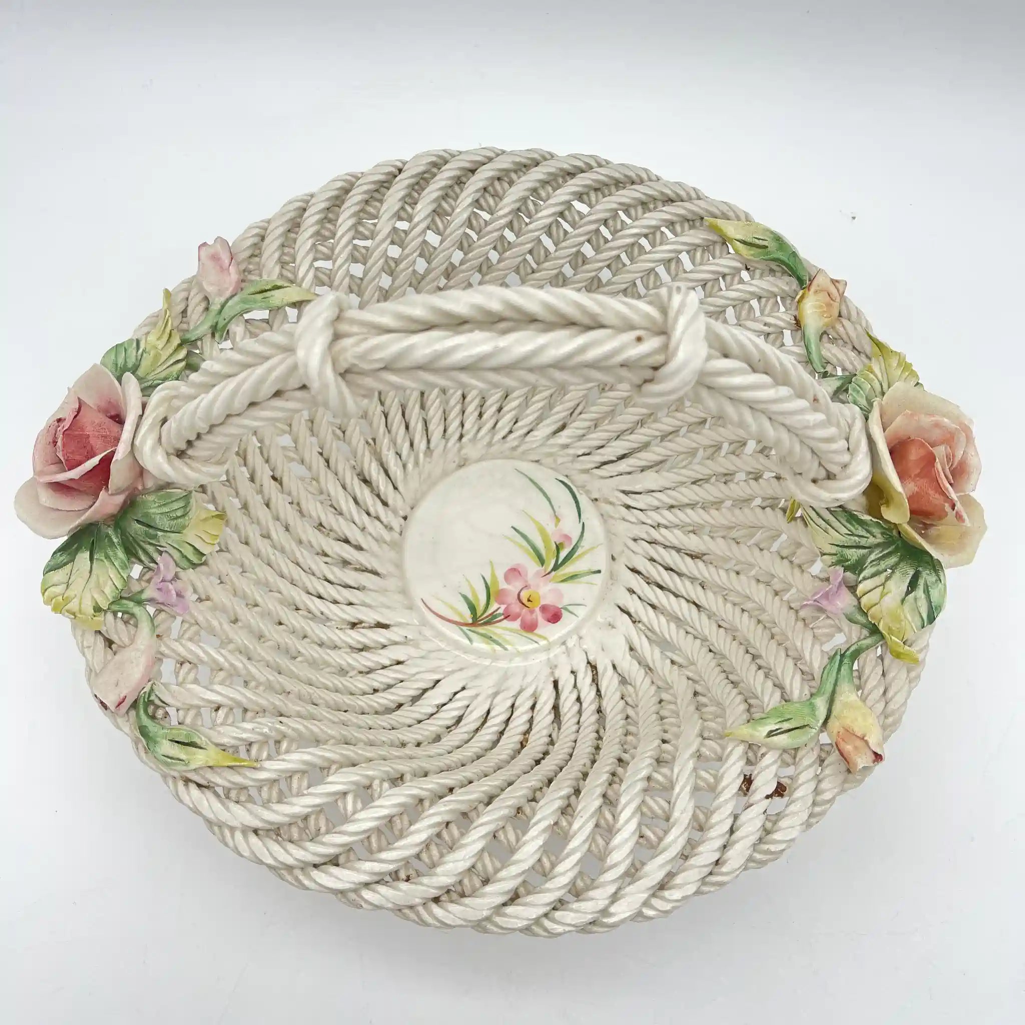 [Vintage] Ceramic pannier (basket) / Estimated 1960-80s / Pottery / Italy / Ceramic flower