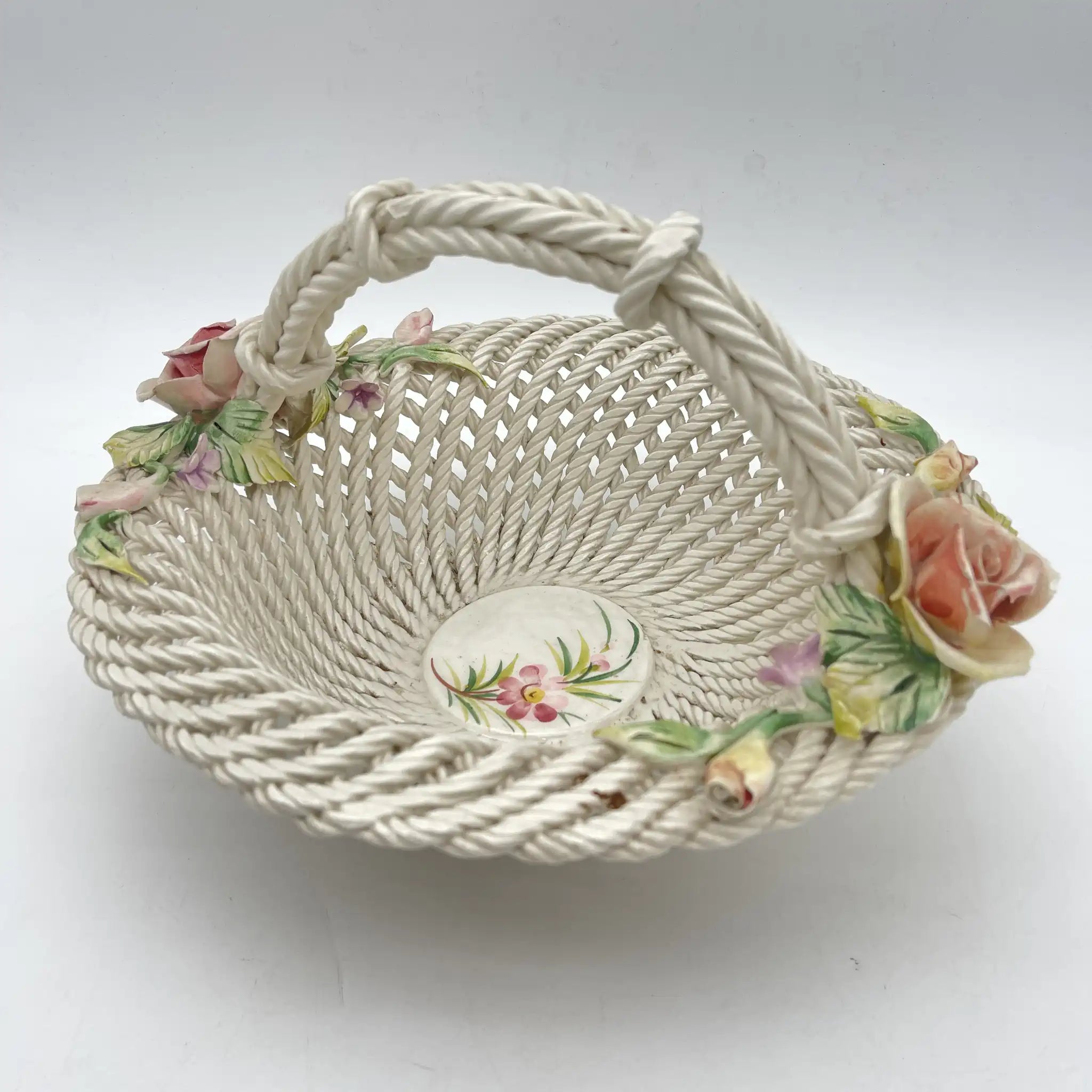 [Vintage] Ceramic pannier (basket) / Estimated 1960-80s / Pottery / Italy / Ceramic flower