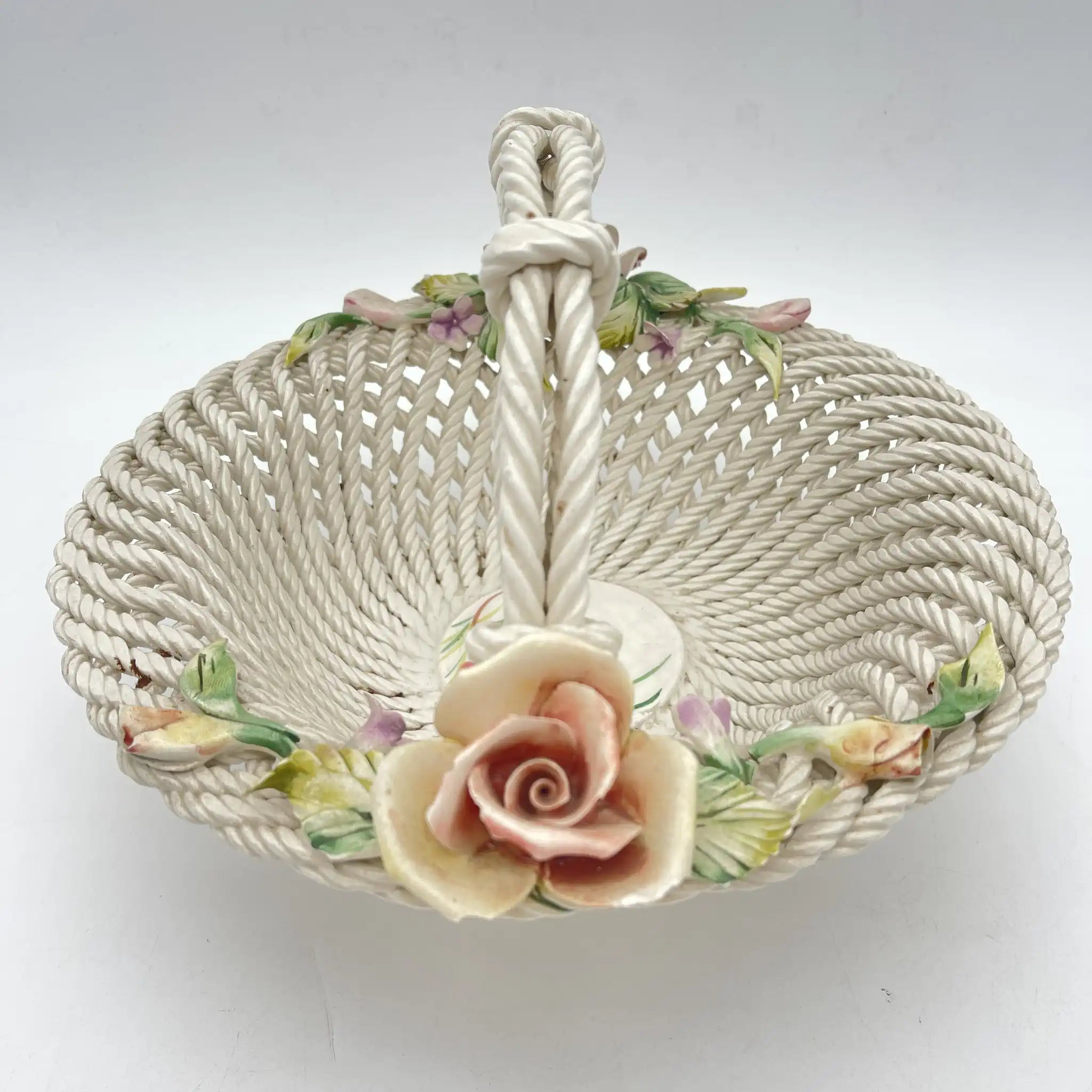 [Vintage] Ceramic pannier (basket) / Estimated 1960-80s / Pottery / Italy / Ceramic flower