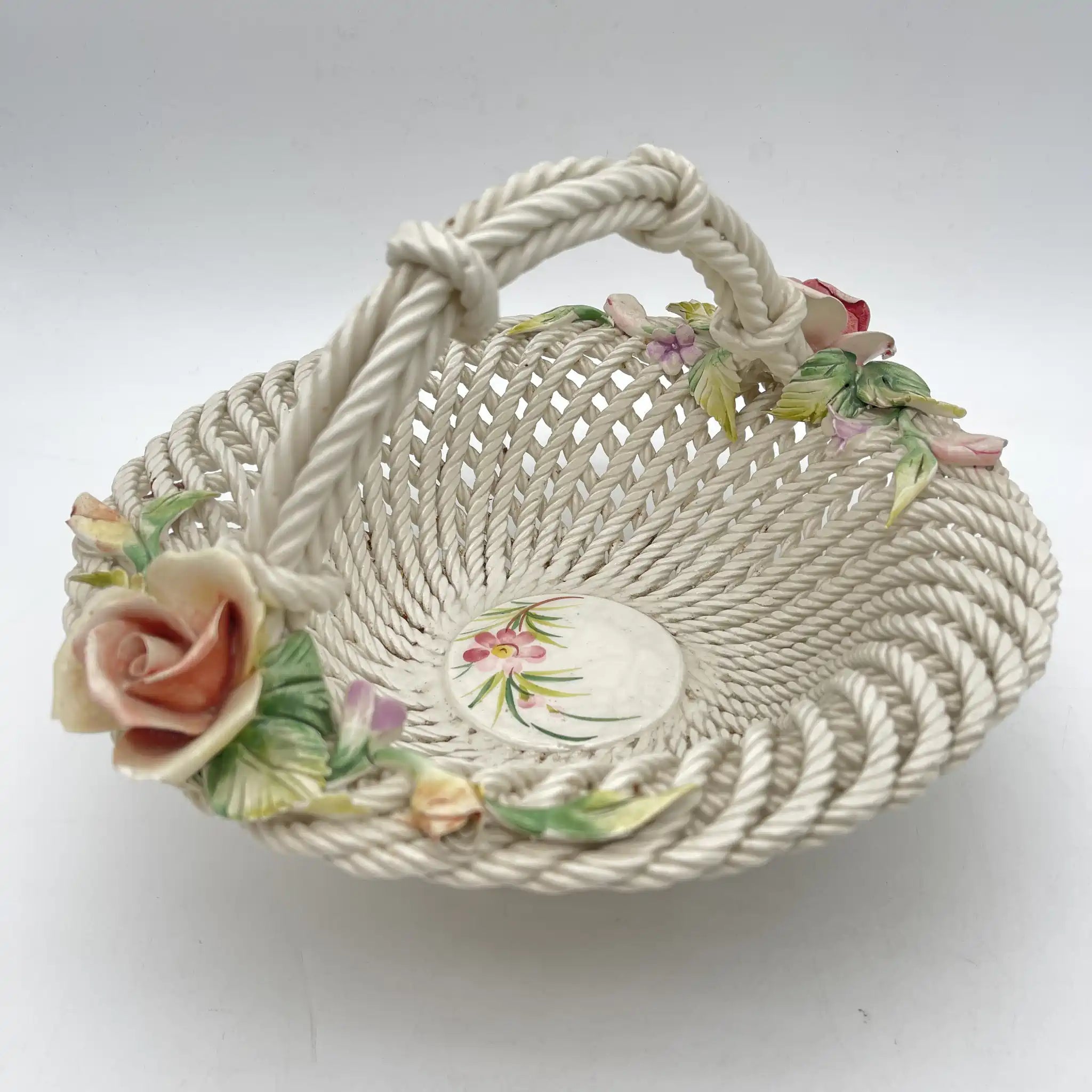 [Vintage] Ceramic pannier (basket) / Estimated 1960-80s / Pottery / Italy / Ceramic flower