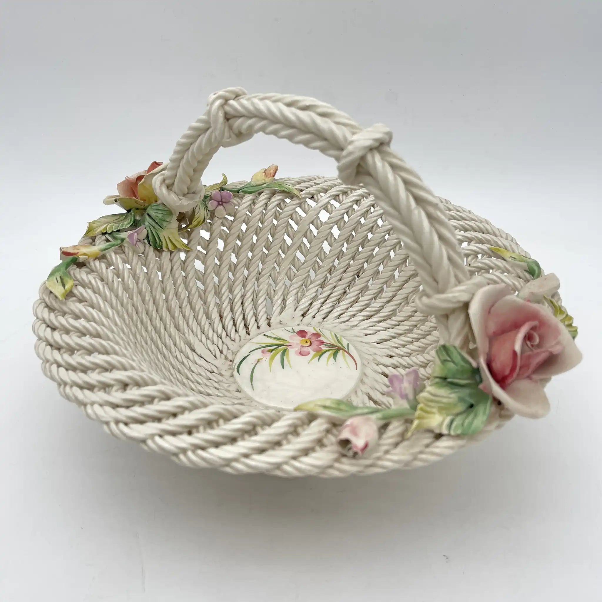 [Vintage] Ceramic pannier (basket) / Estimated 1960-80s / Pottery / Italy / Ceramic flower