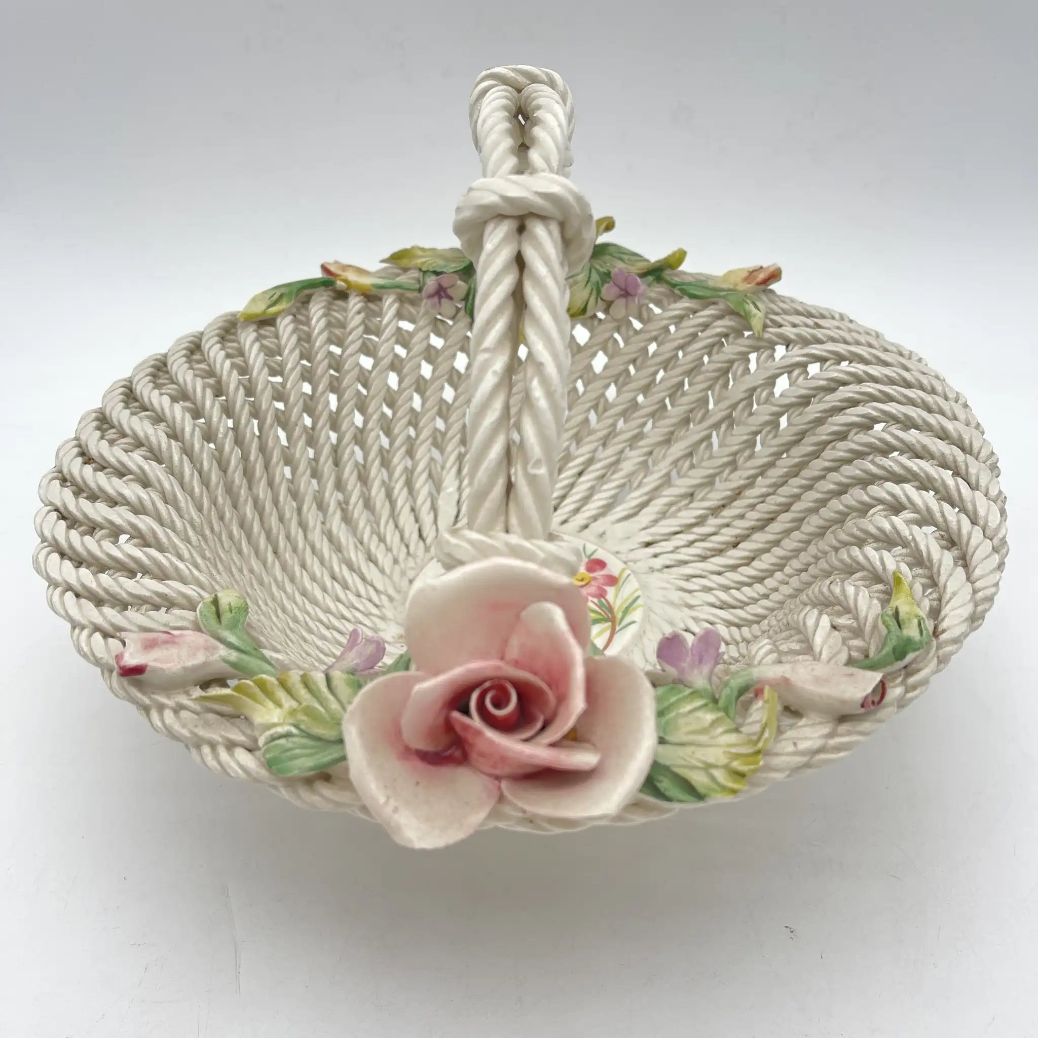 [Vintage] Ceramic pannier (basket) / Estimated 1960-80s / Pottery / Italy / Ceramic flower