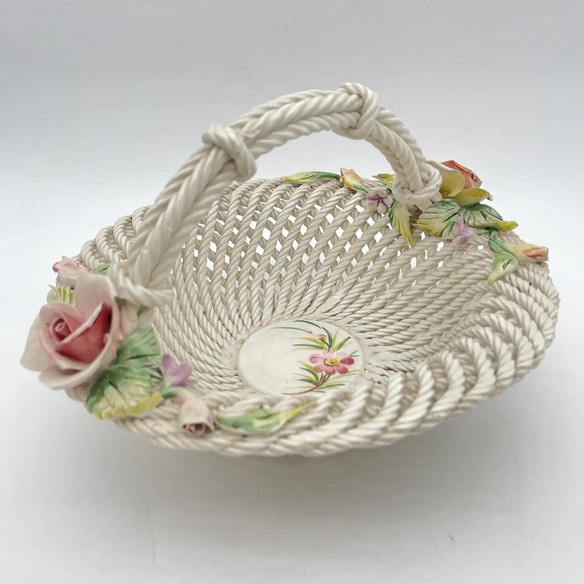 [Vintage] Ceramic pannier (basket) / Estimated 1960-80s / Pottery / Italy / Ceramic flower