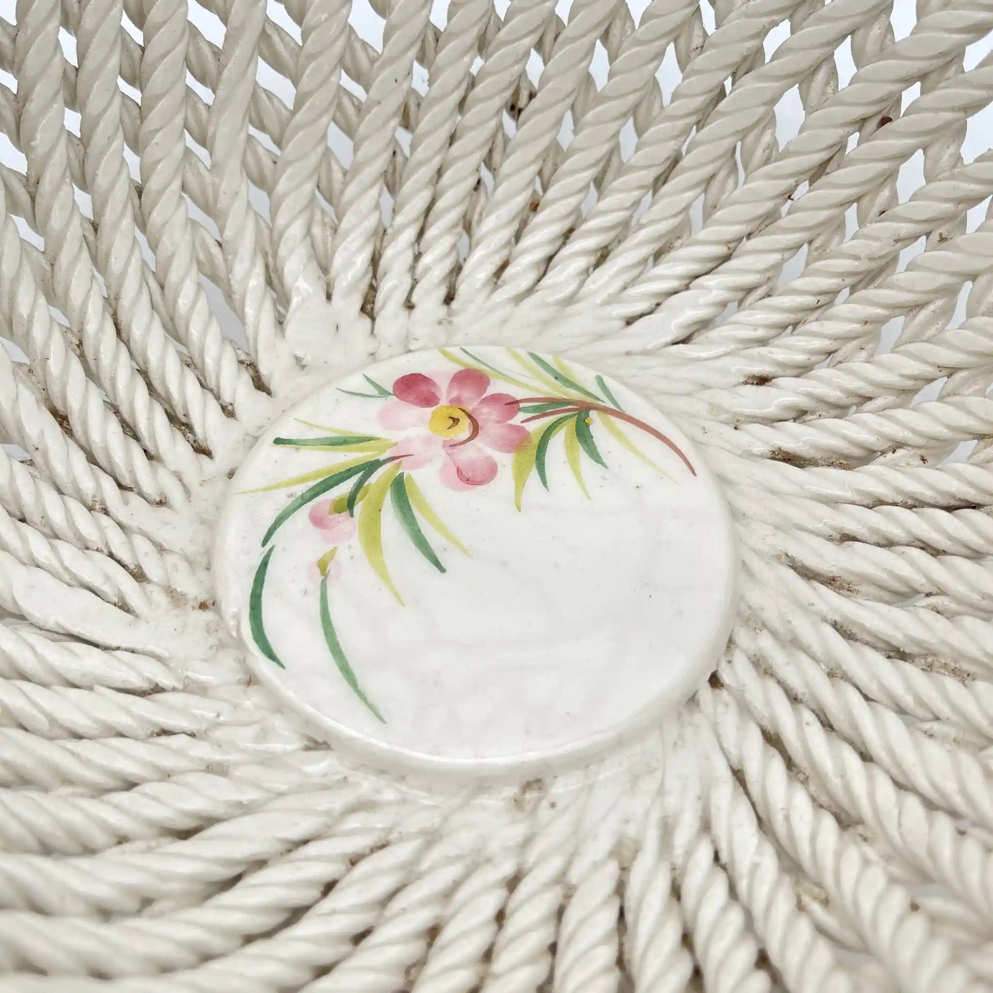 [Vintage] Ceramic pannier (basket) / Estimated 1960-80s / Pottery / Italy / Ceramic flower
