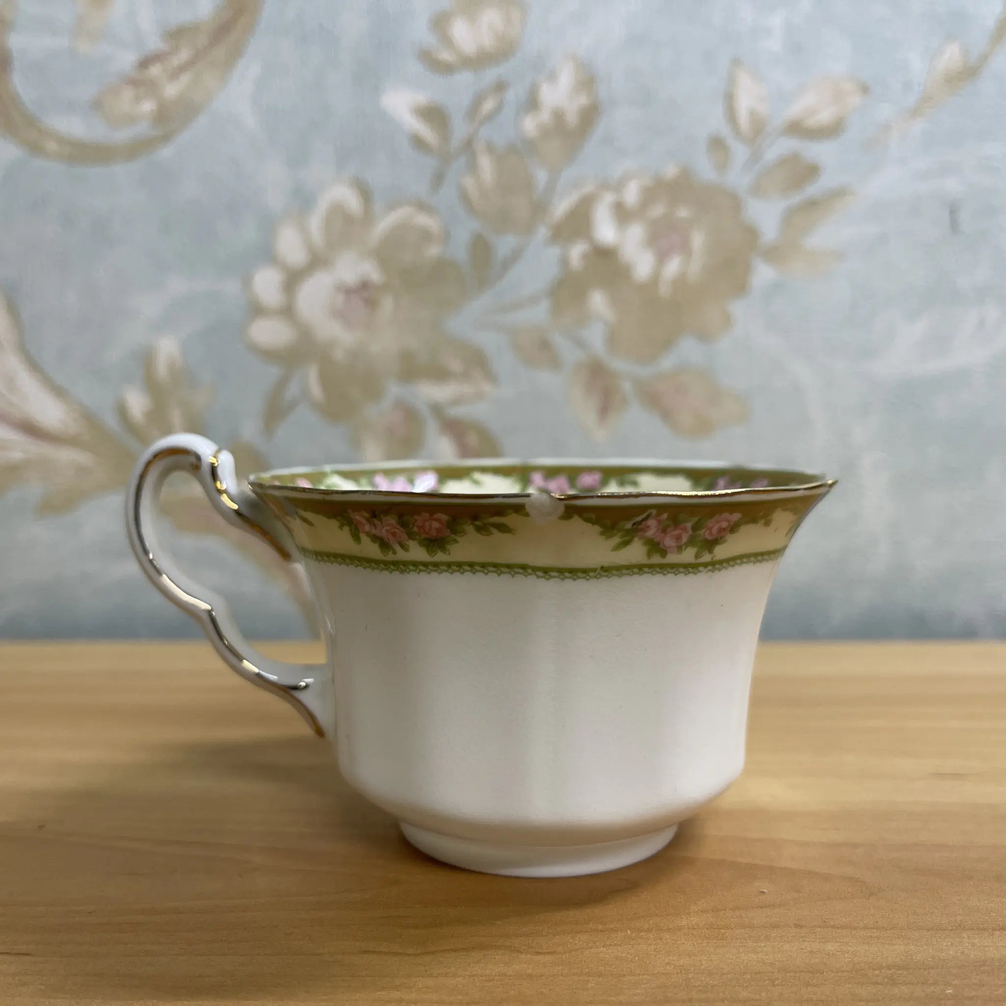 [Antique] Trio (C&S+dessert plate) 2P / E. Hughes / Paladin China / Estimated mid-20C / Porcelain / England / Rose