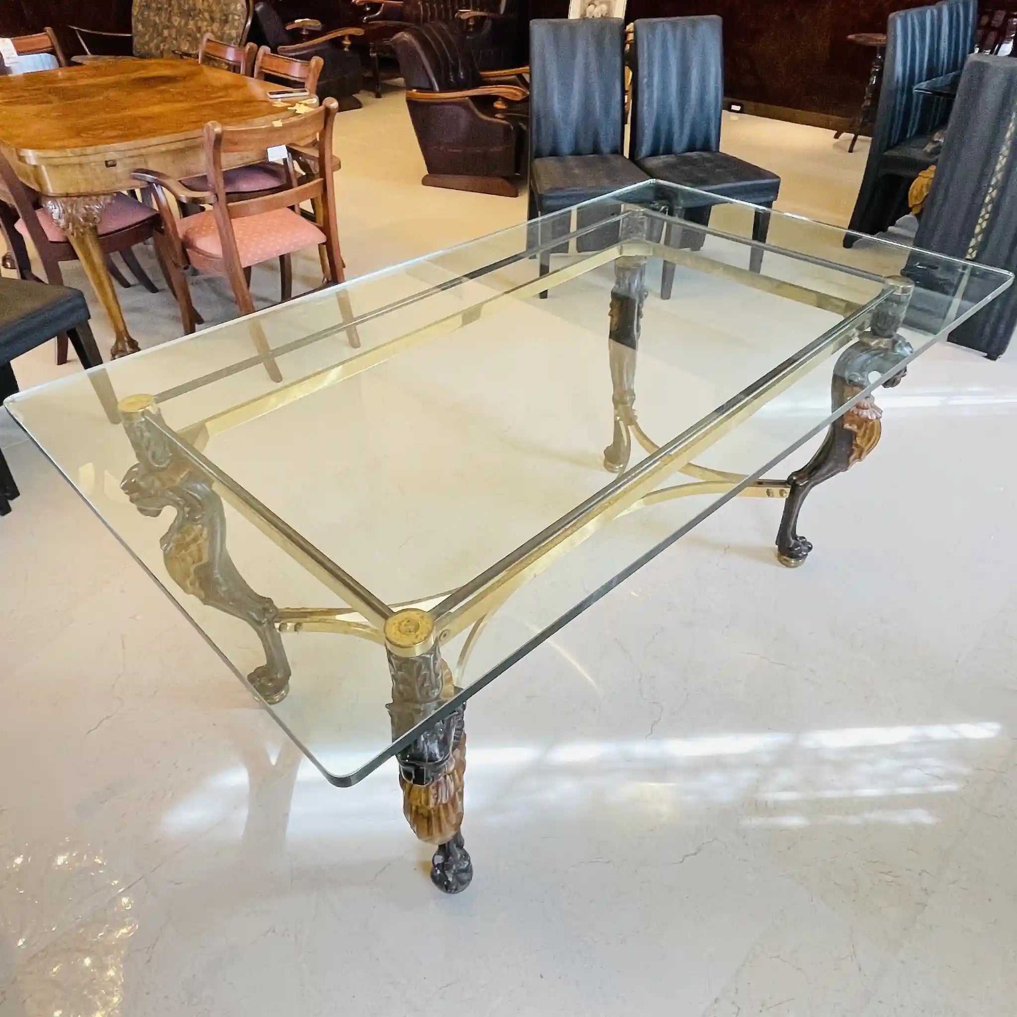【アンティーク】 ガラステーブル / ライオンモチーフ / 1960年代 / フランス