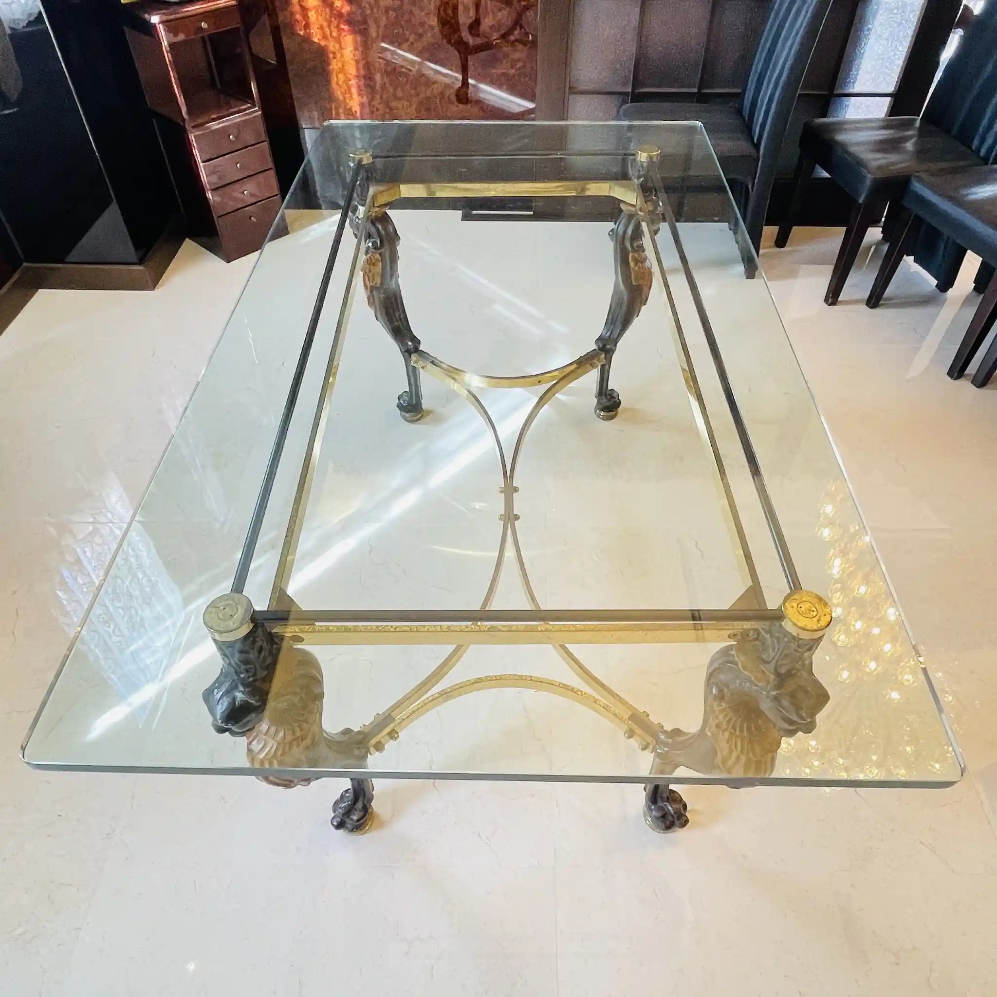 【アンティーク】 ガラステーブル / グリフィンモチーフ / 1960年代 / フランス