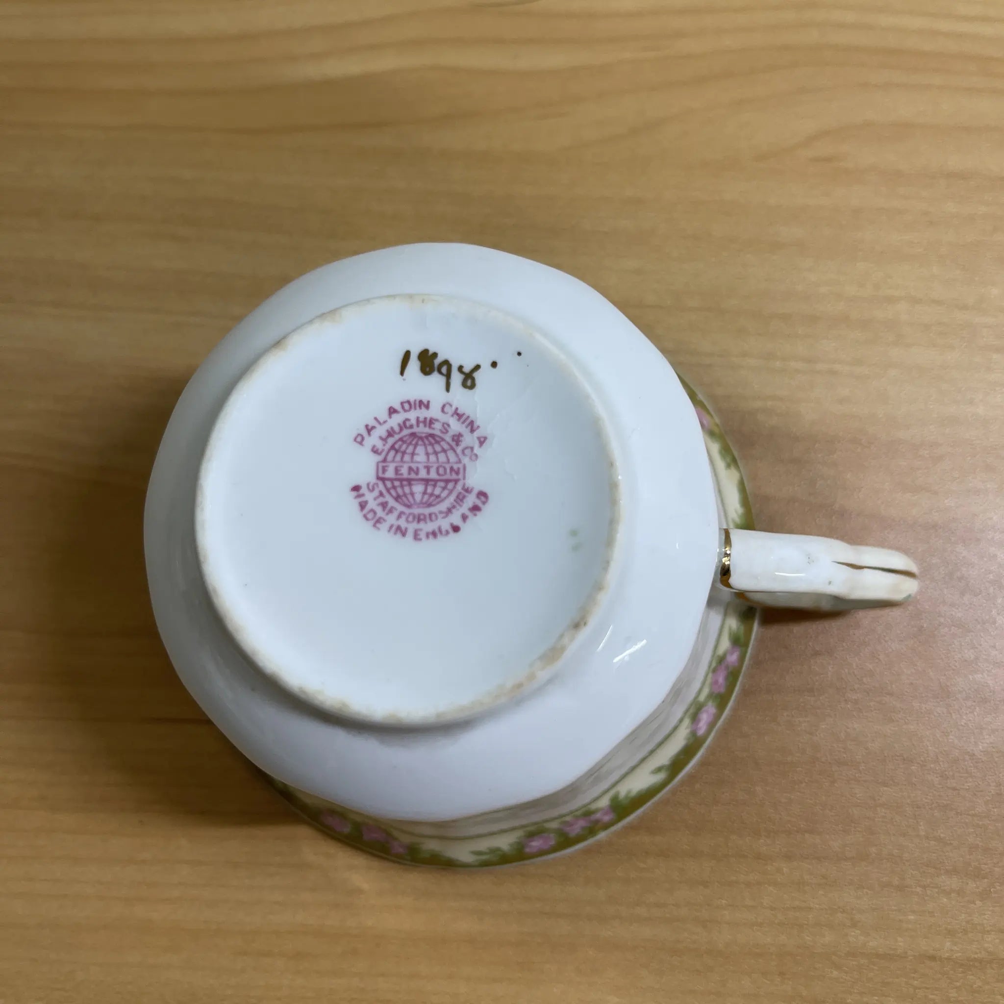 [Vintage] Trio + Dessert Plate / E. Hughes / Paladin China / Estimated mid-20C / Porcelain / England / Rose