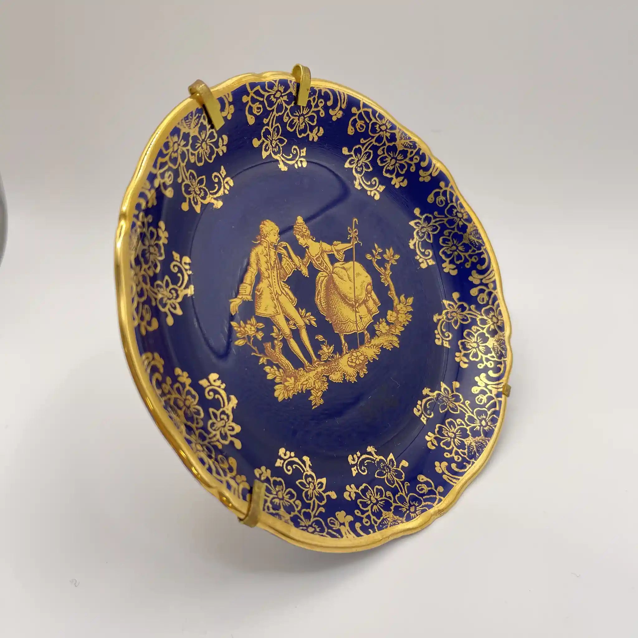【复古】装饰盘/里摩日瓷器/估计1970-80s /瓷器/法国/褪色加兰特，金色，带板衣架
