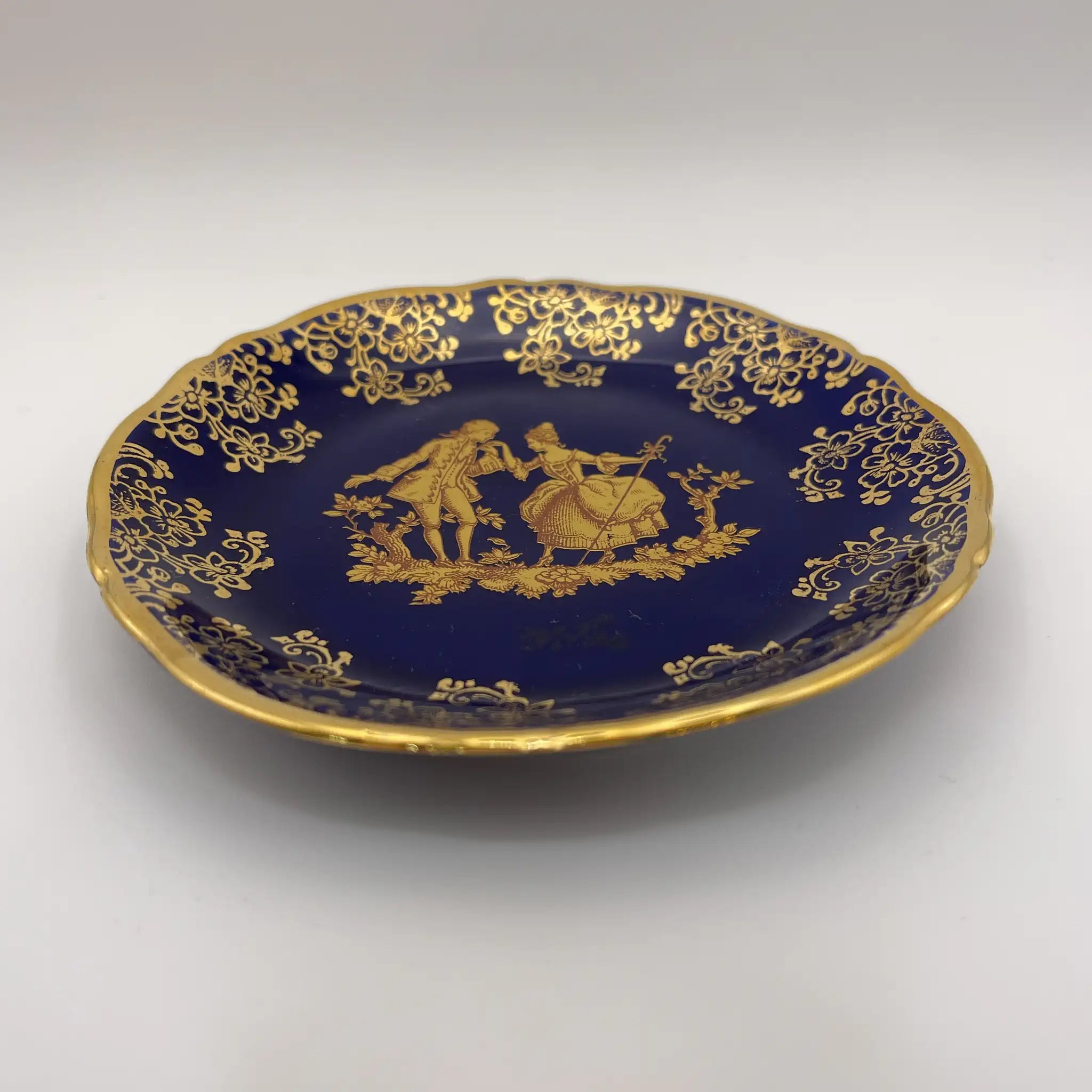 【复古】装饰盘/里摩日瓷器/估计1970-80s /瓷器/法国/褪色加兰特，金色，带板衣架