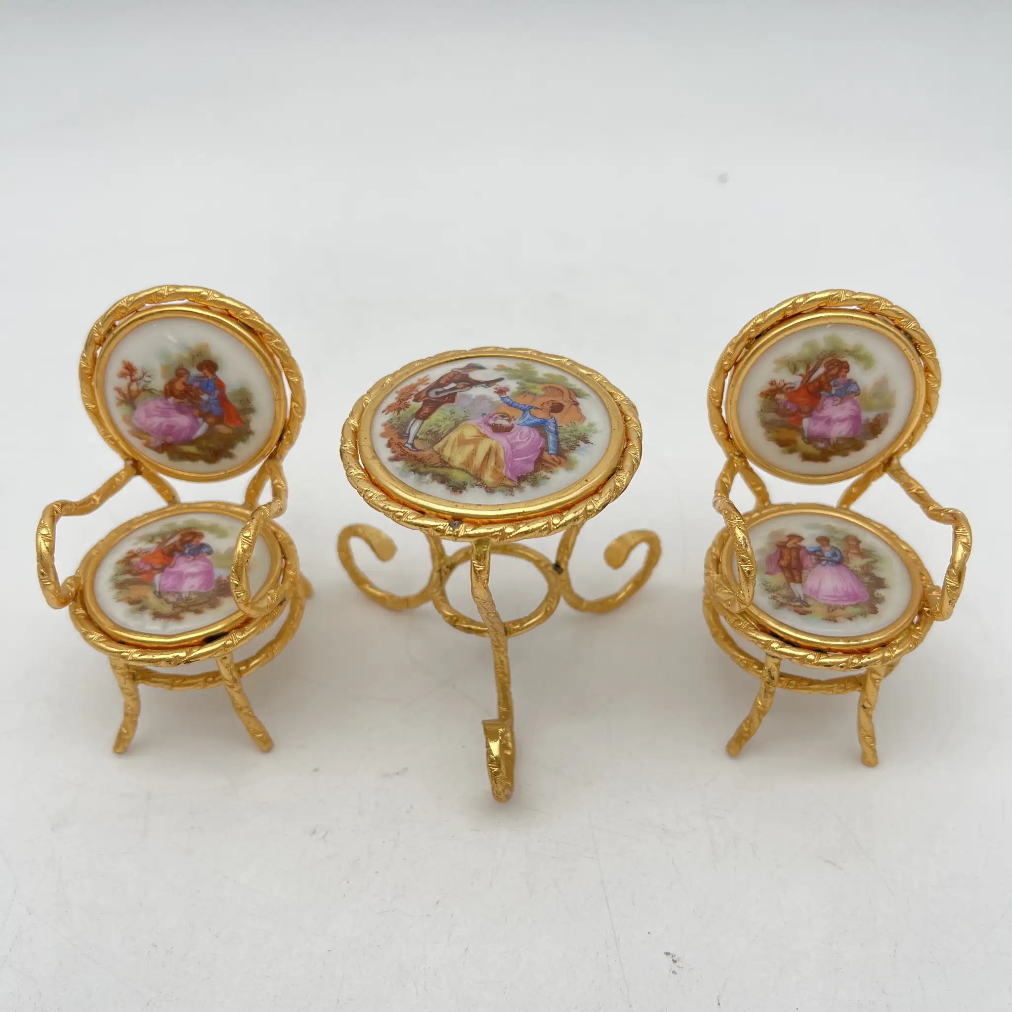 [Vintage] Miniature furniture set (table and chair 2P) / Limoges porcelain / Estimated 1970-80s / Porcelain / France / Fêtes Gallant, Gold