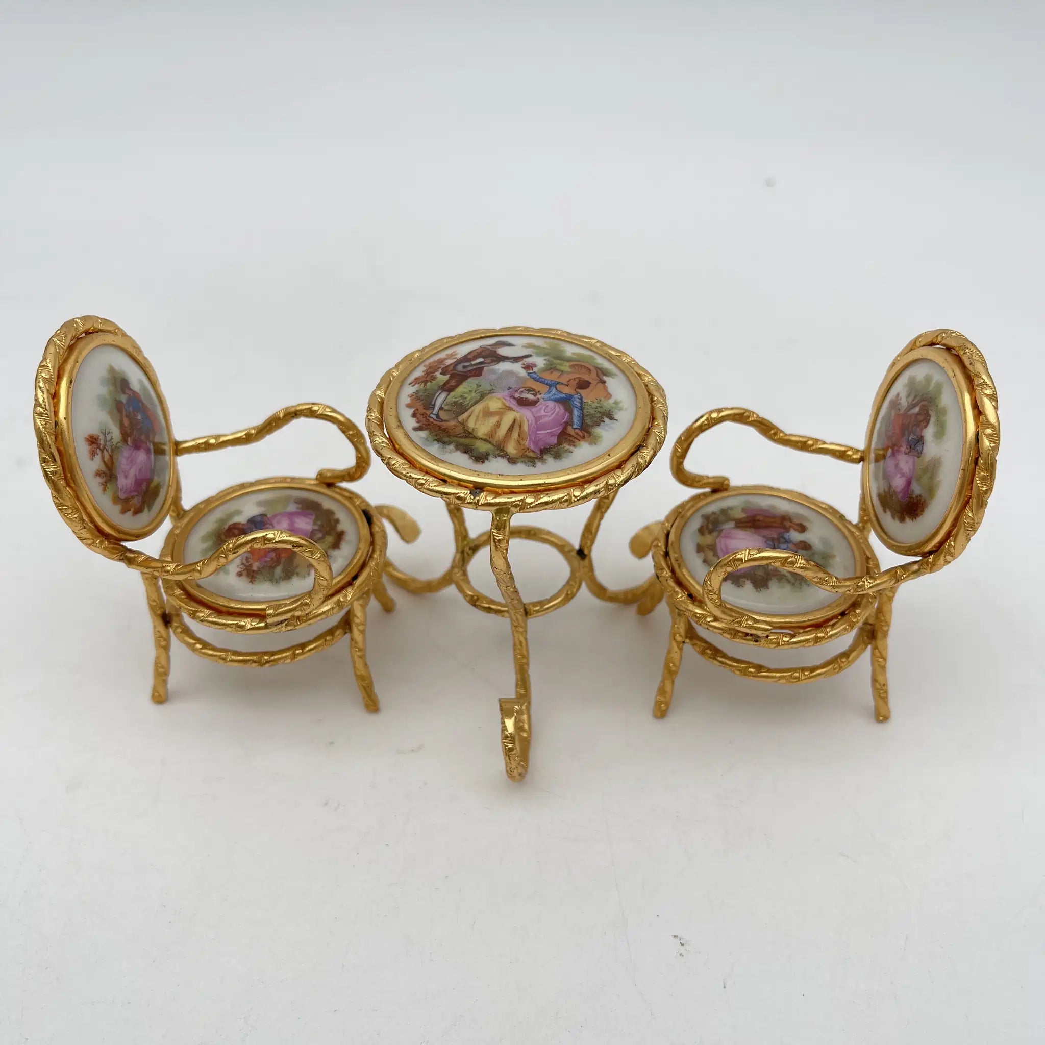 [Vintage] Miniature furniture set (table and chair 2P) / Limoges porcelain / Estimated 1970-80s / Porcelain / France / Fêtes Gallant, Gold