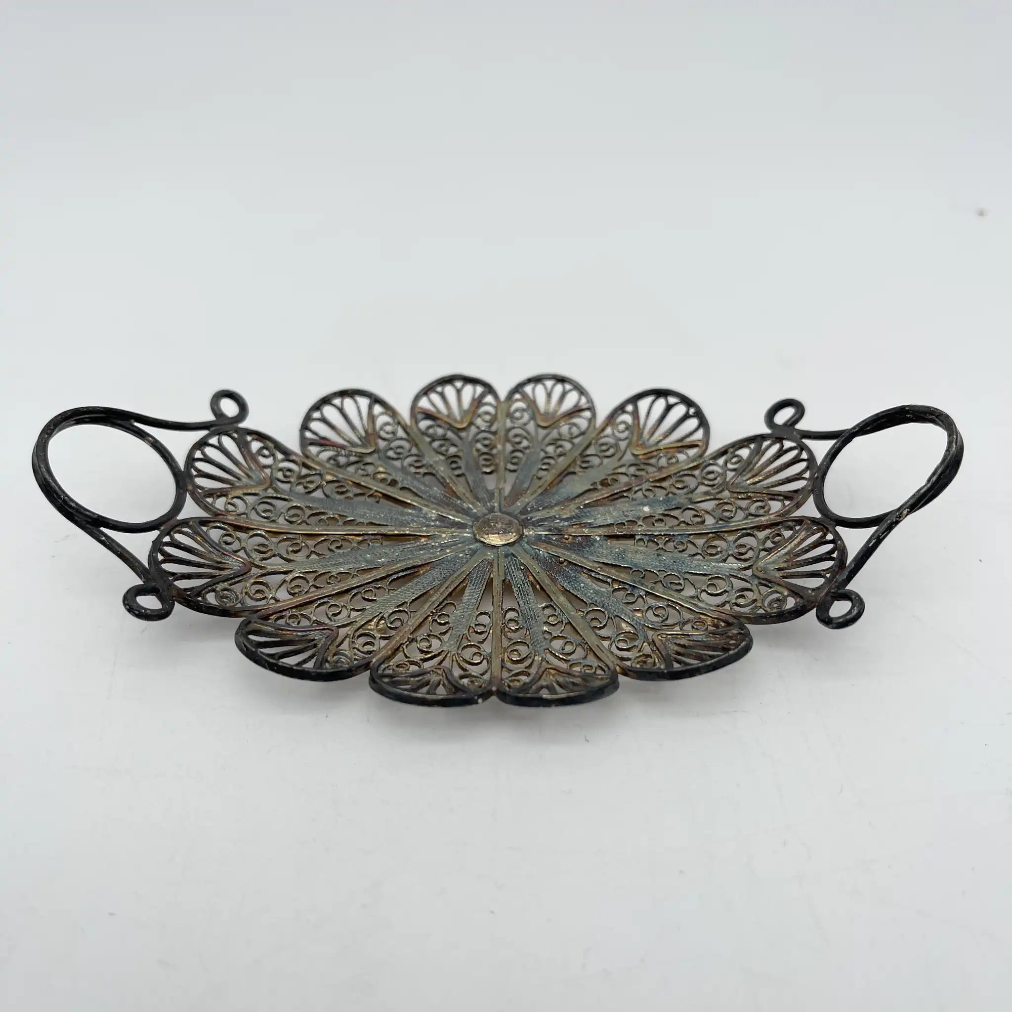 [Antique] Filigree miniature tray / Estimated early 20C / Silver / Italy / Filigree (silver filigree)