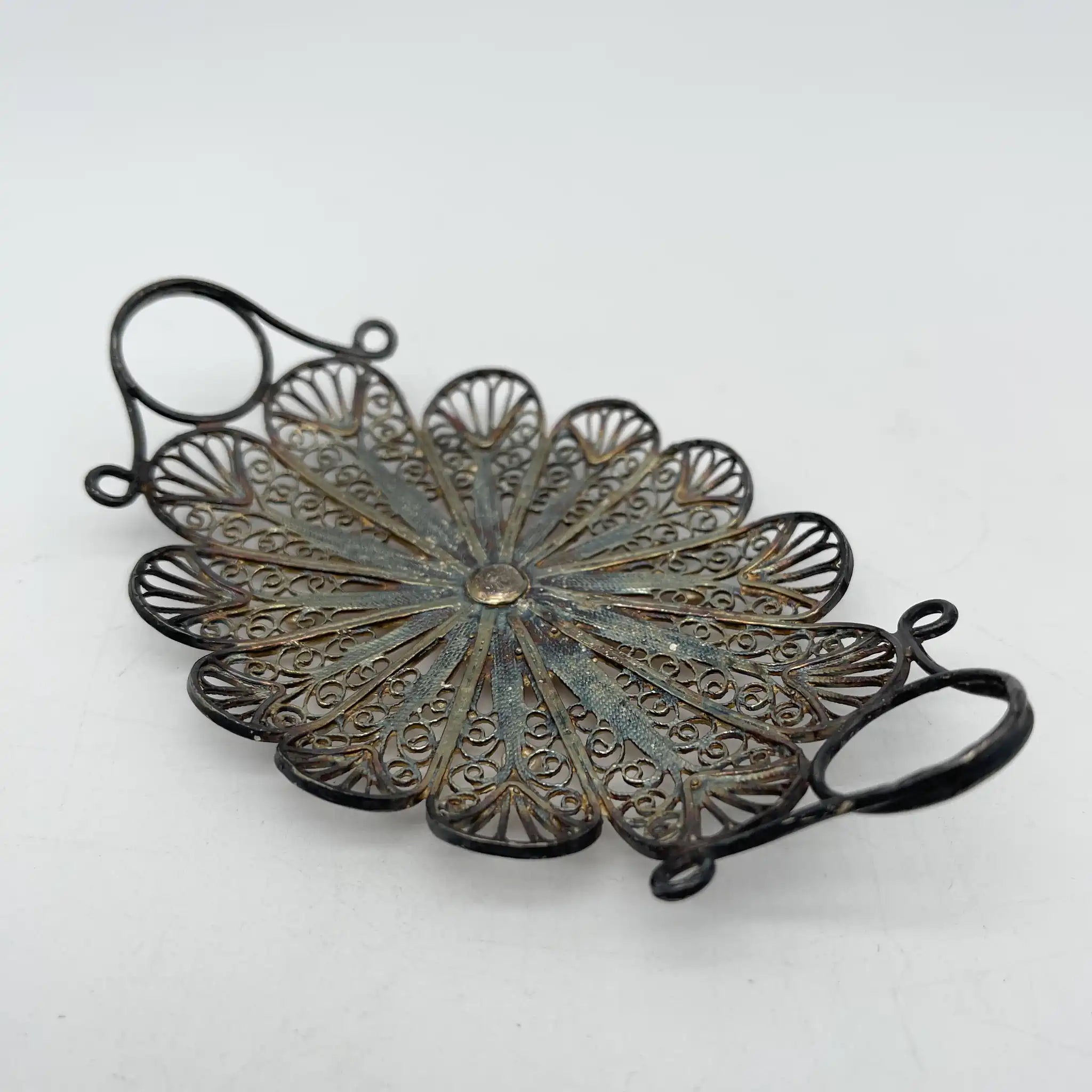[Antique] Filigree miniature tray / Estimated early 20C / Silver / Italy / Filigree (silver filigree)