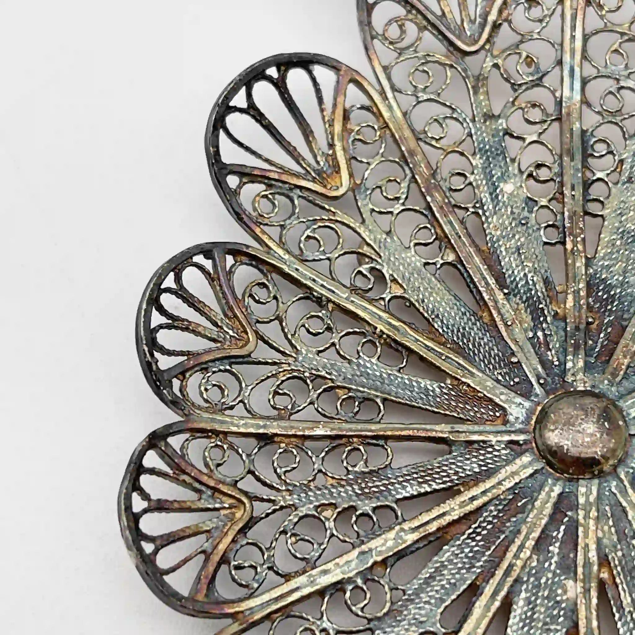 [Antique] Filigree miniature tray / Estimated early 20C / Silver / Italy / Filigree (silver filigree)