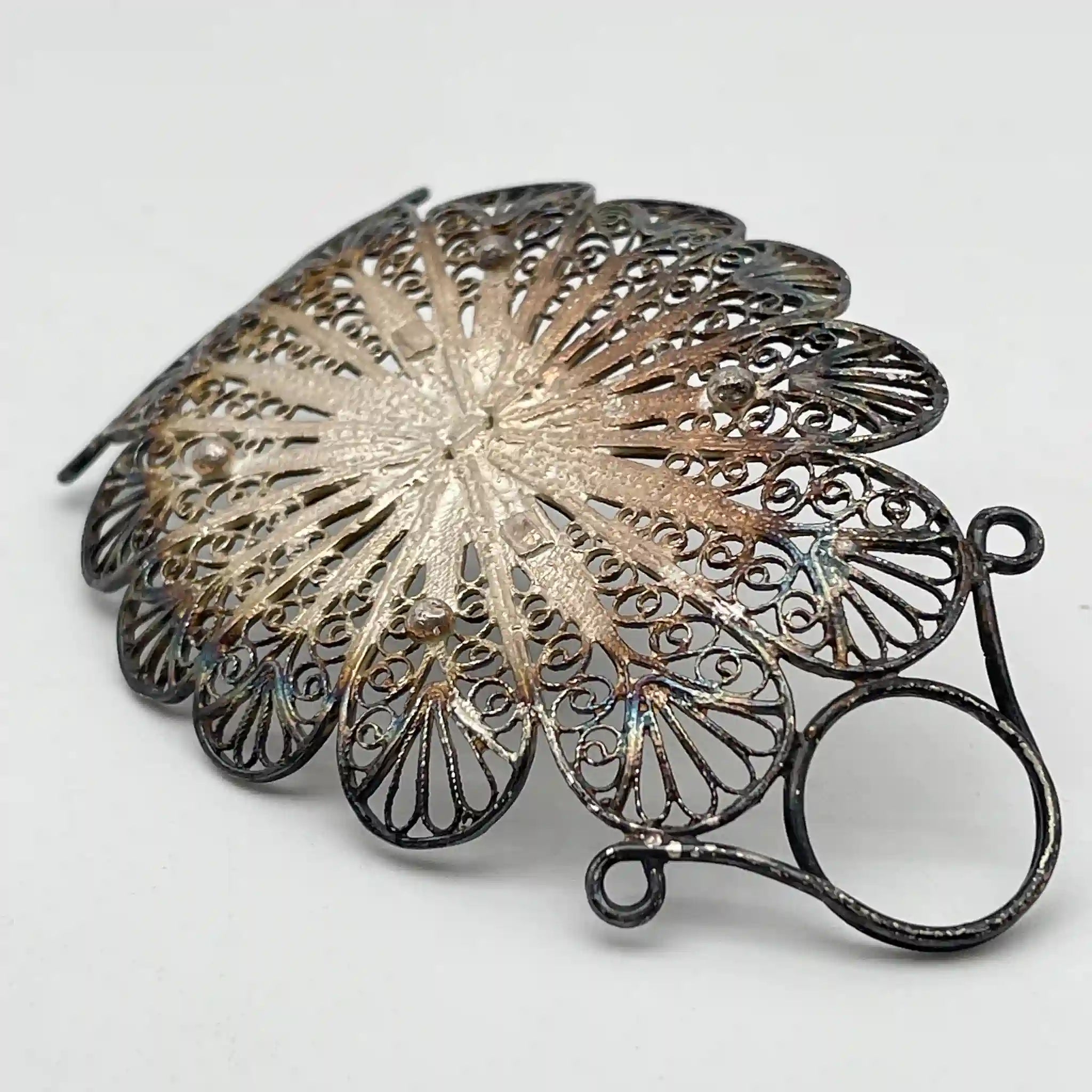 [Antique] Filigree miniature tray / Estimated early 20C / Silver / Italy / Filigree (silver filigree)
